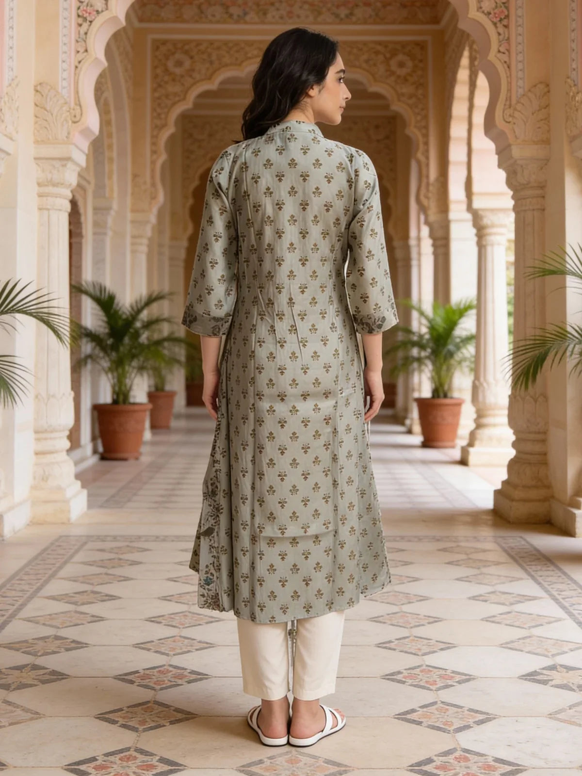 Buy Poly Viscose Embroidered Anarkali Calf Length Kurta-Pista Green