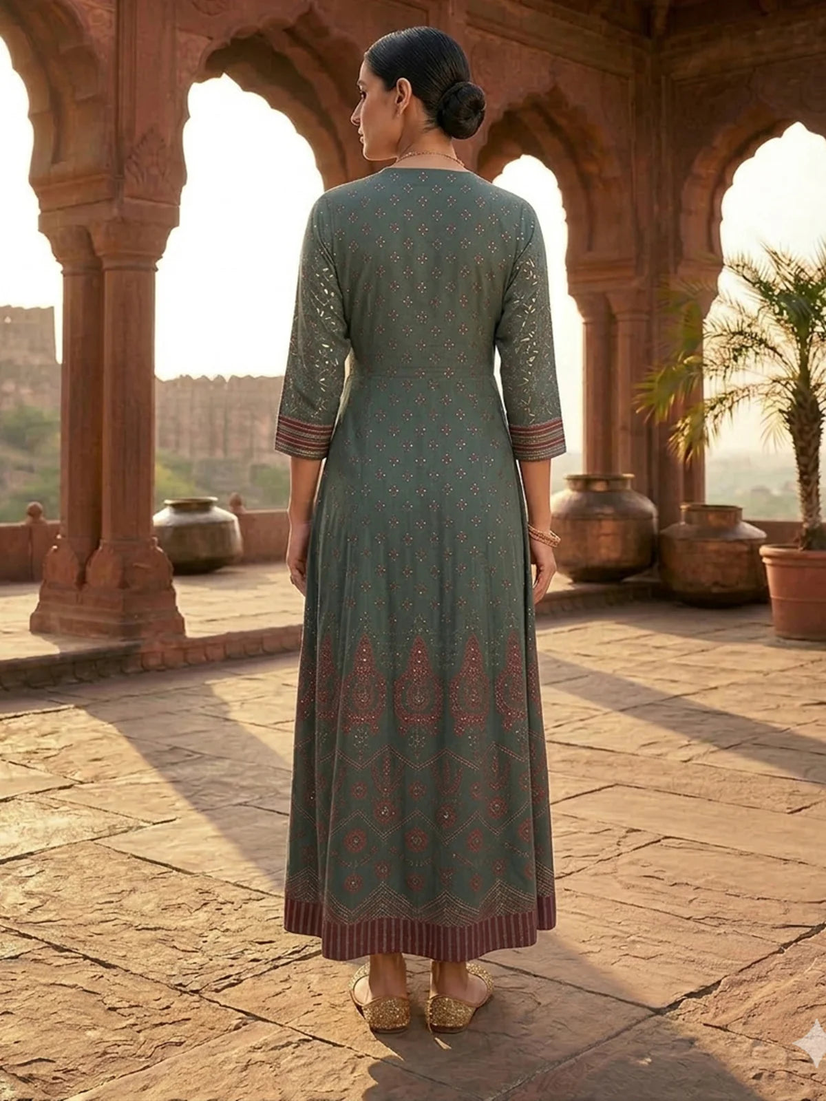 Buy Poly Viscose Printed Layered Calf Length Kurta-Blue