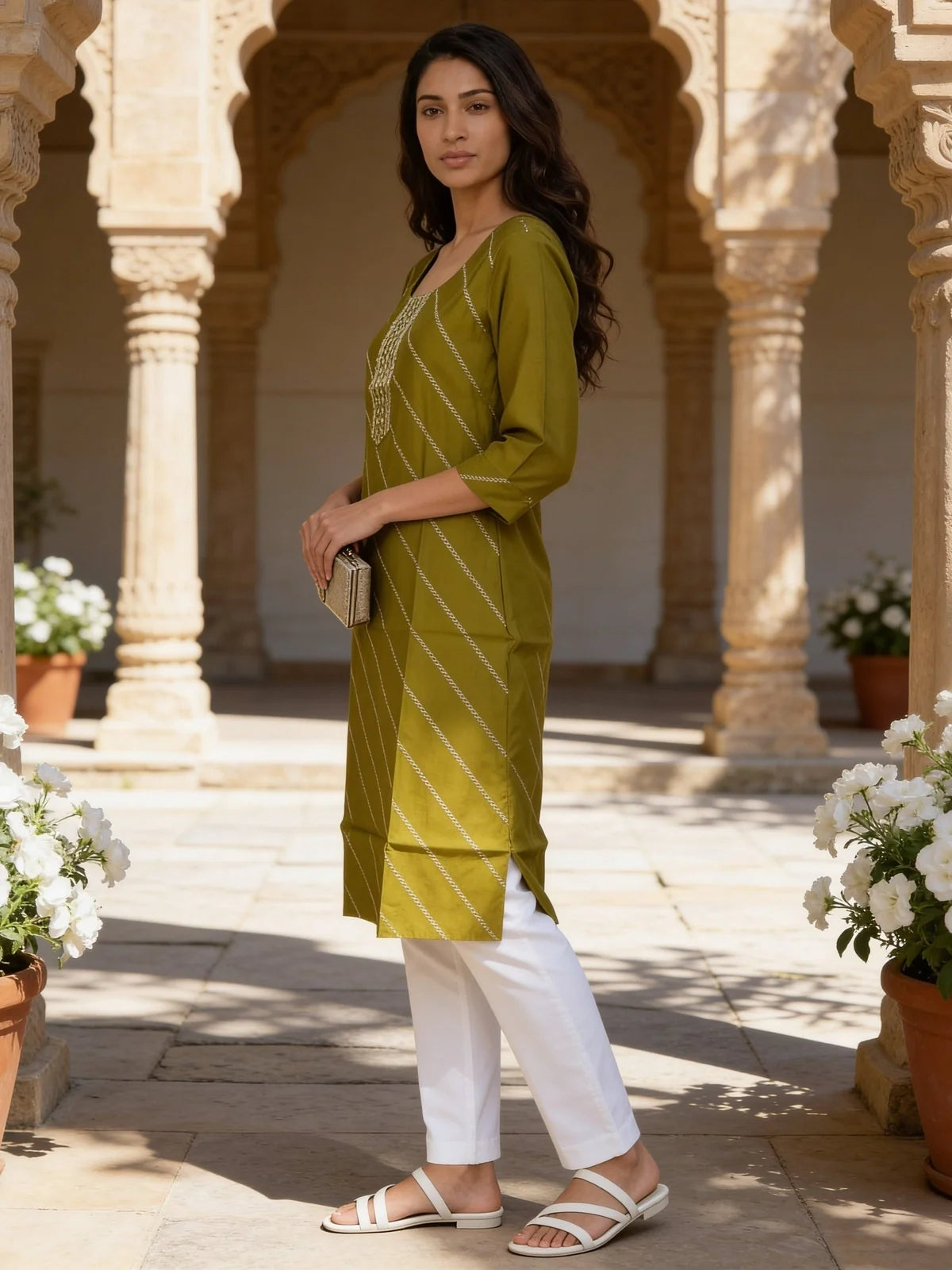Buy Lime Green Poly Viscose Embroidered Straight Calf Length Kurta-Lime Green
