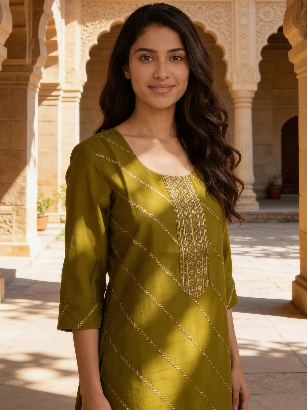 Buy Lime Green Poly Viscose Embroidered Straight Calf Length Kurta-Lime Green