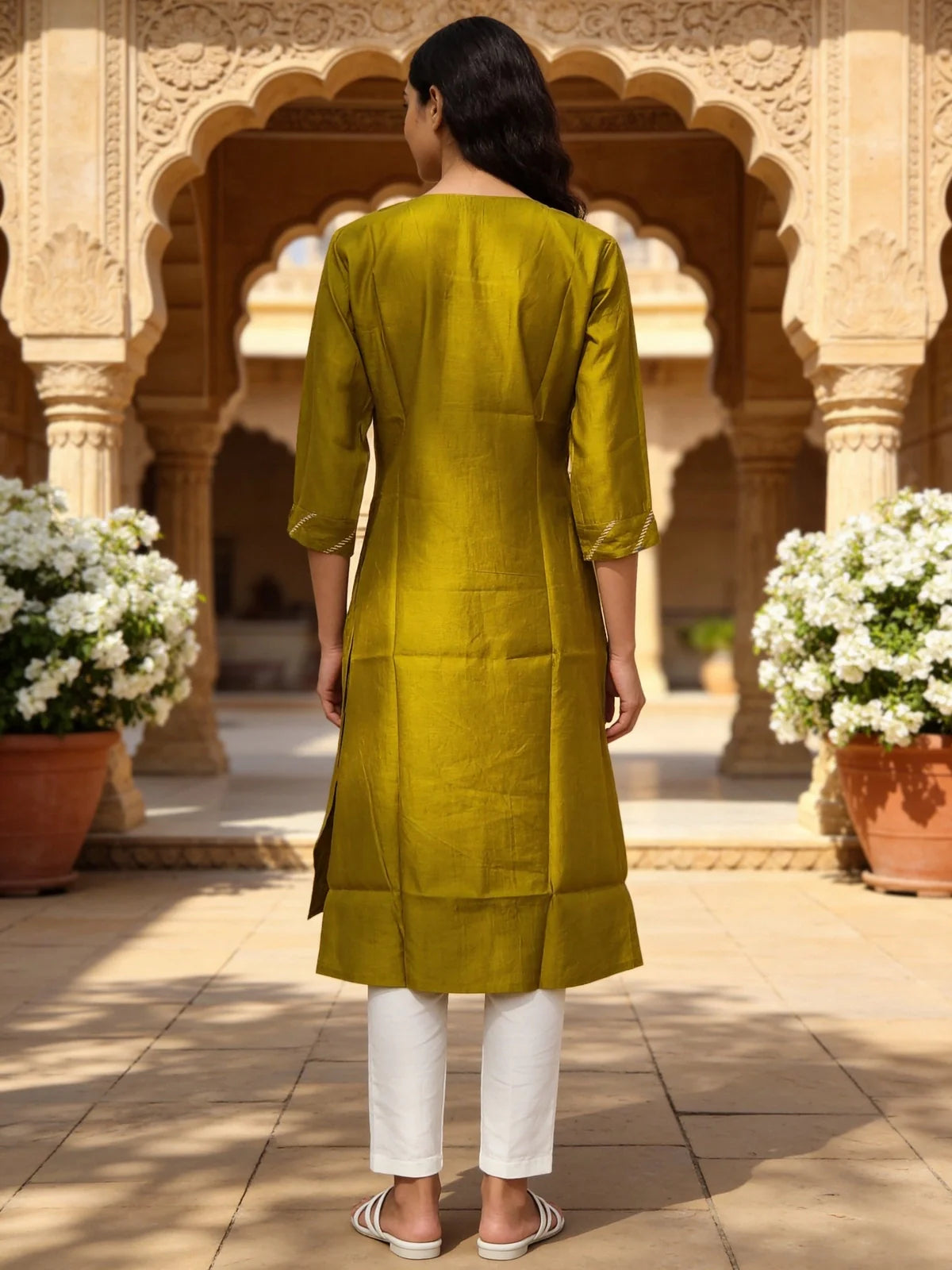 Buy Lime Green Poly Viscose Embroidered Straight Calf Length Kurta-Lime Green