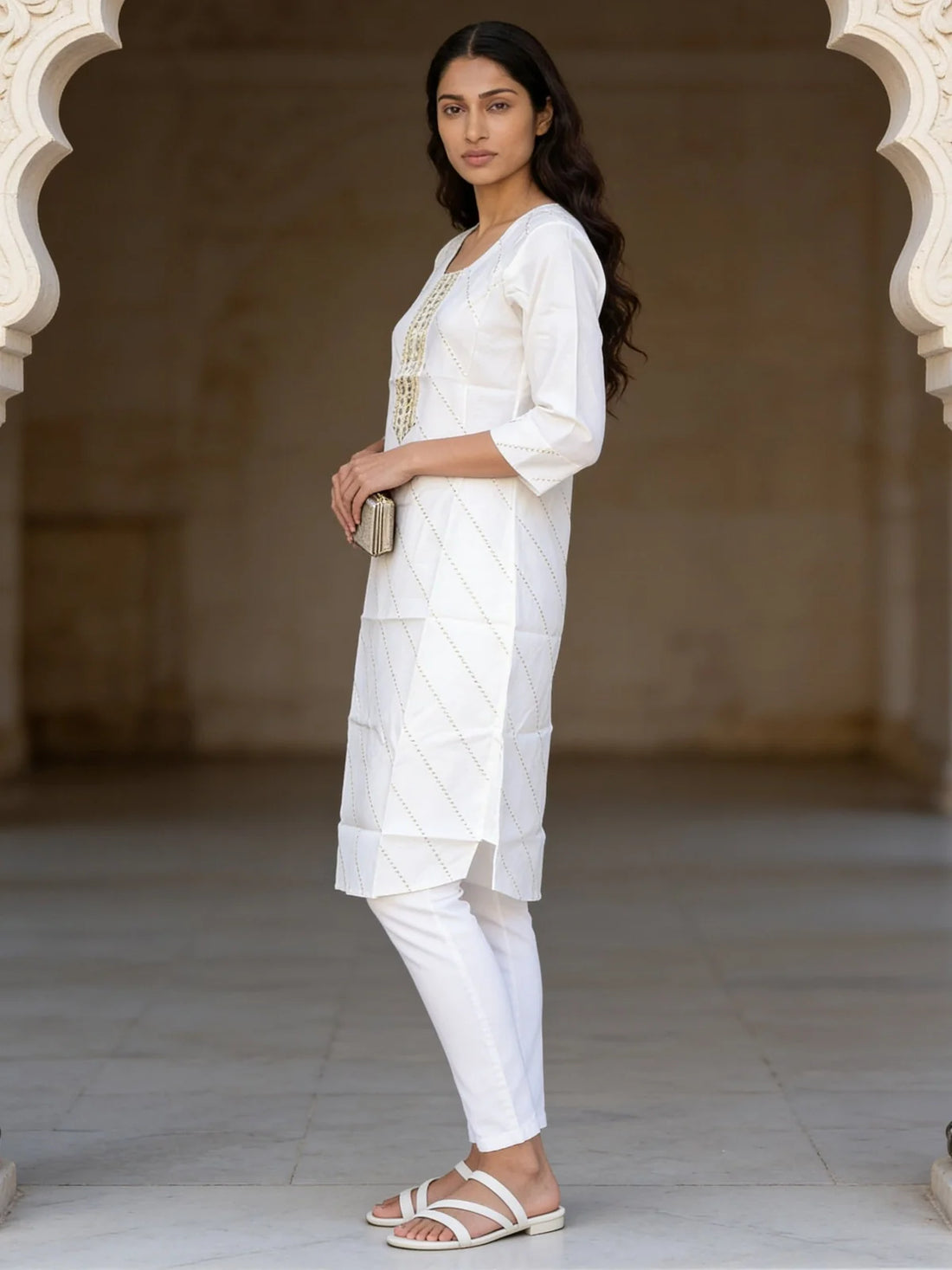 Buy Off White Poly Viscose Embroidered Straight Calf Length Kurta-Off White