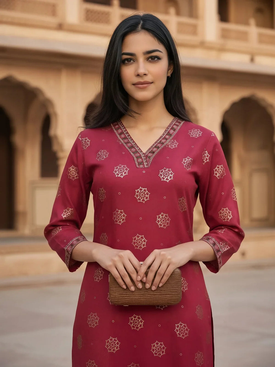 Buy Viscose Rayon Embroidered Straight Calf Length Kurta-Pink
