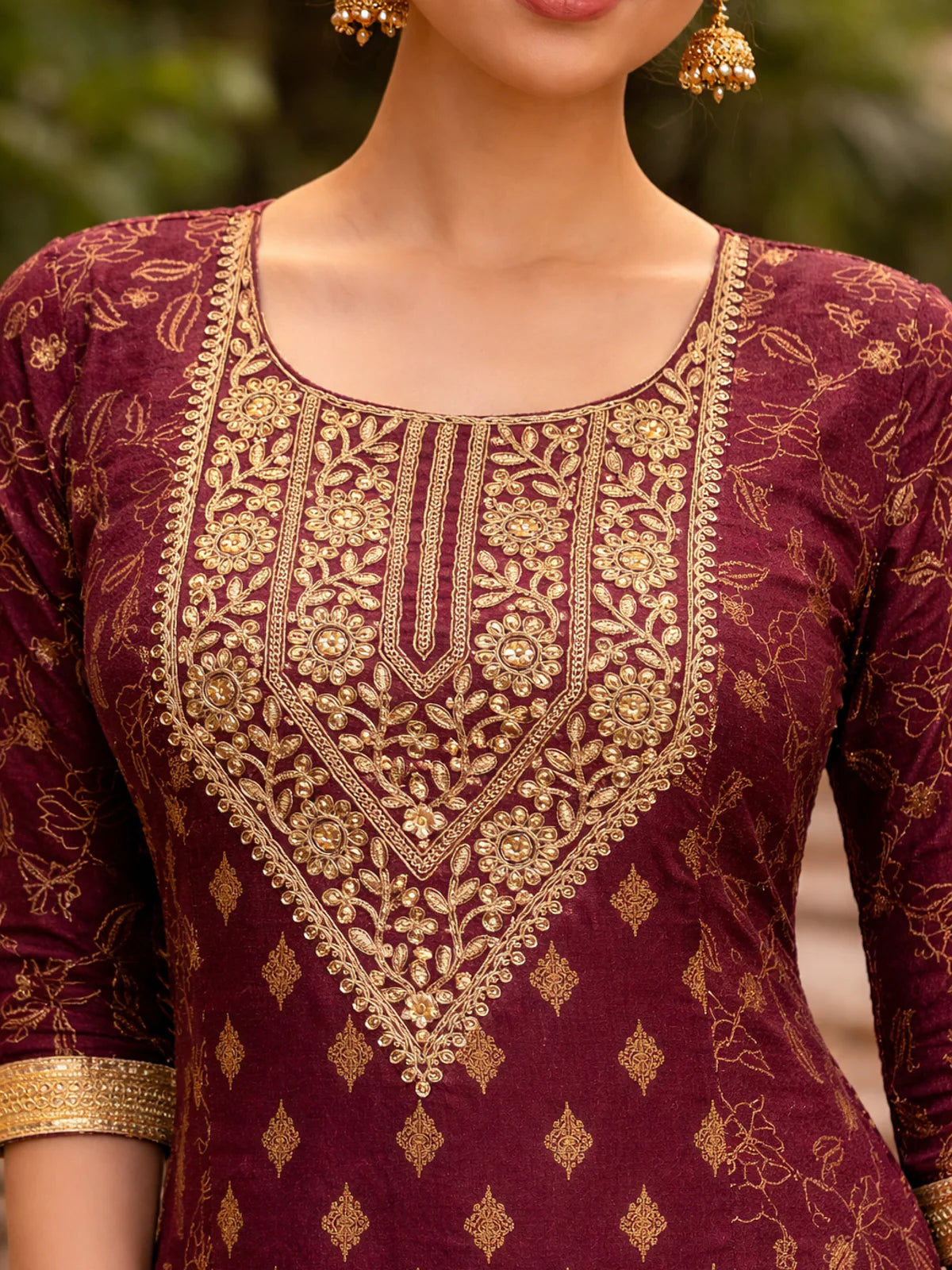 Buy Poly Viscose Embroidered Anarkali Calf Length Kurta-Wine