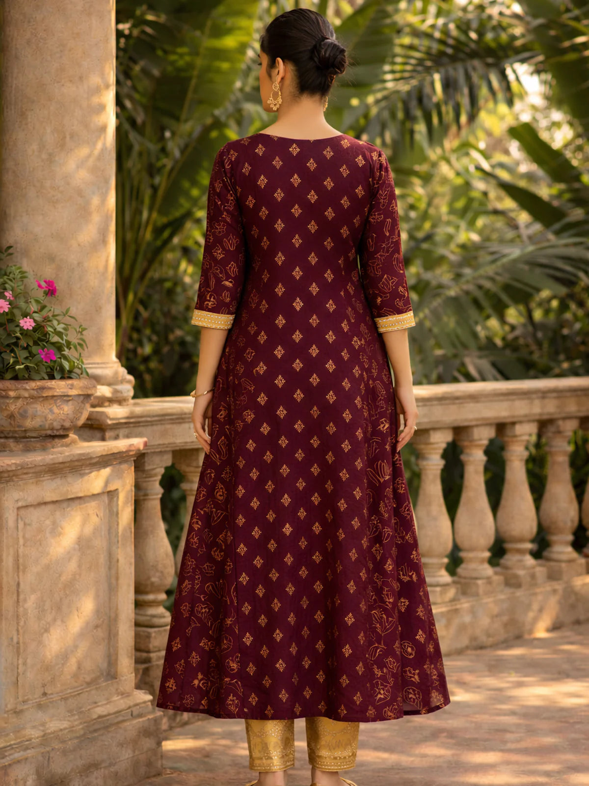 Buy Poly Viscose Embroidered Anarkali Calf Length Kurta-Wine