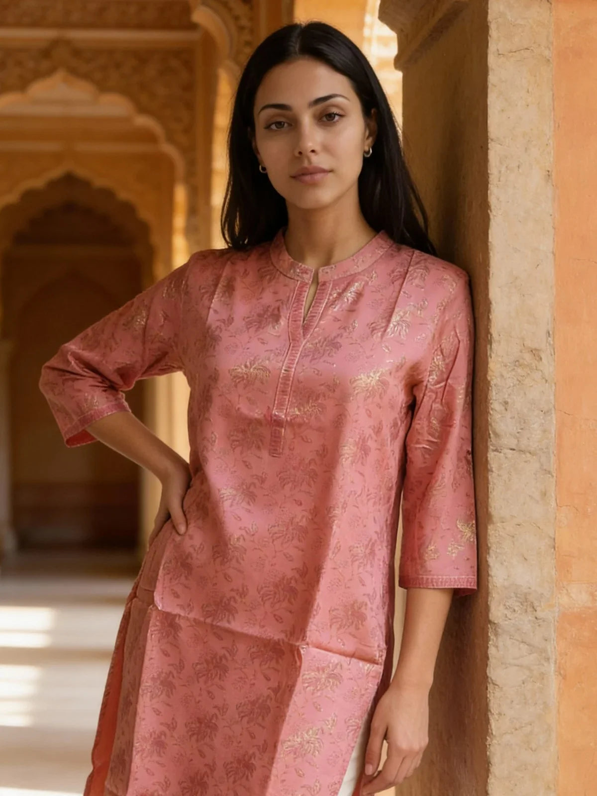 Buy Rayon Printed Straight Calf Length Kurta-Pink