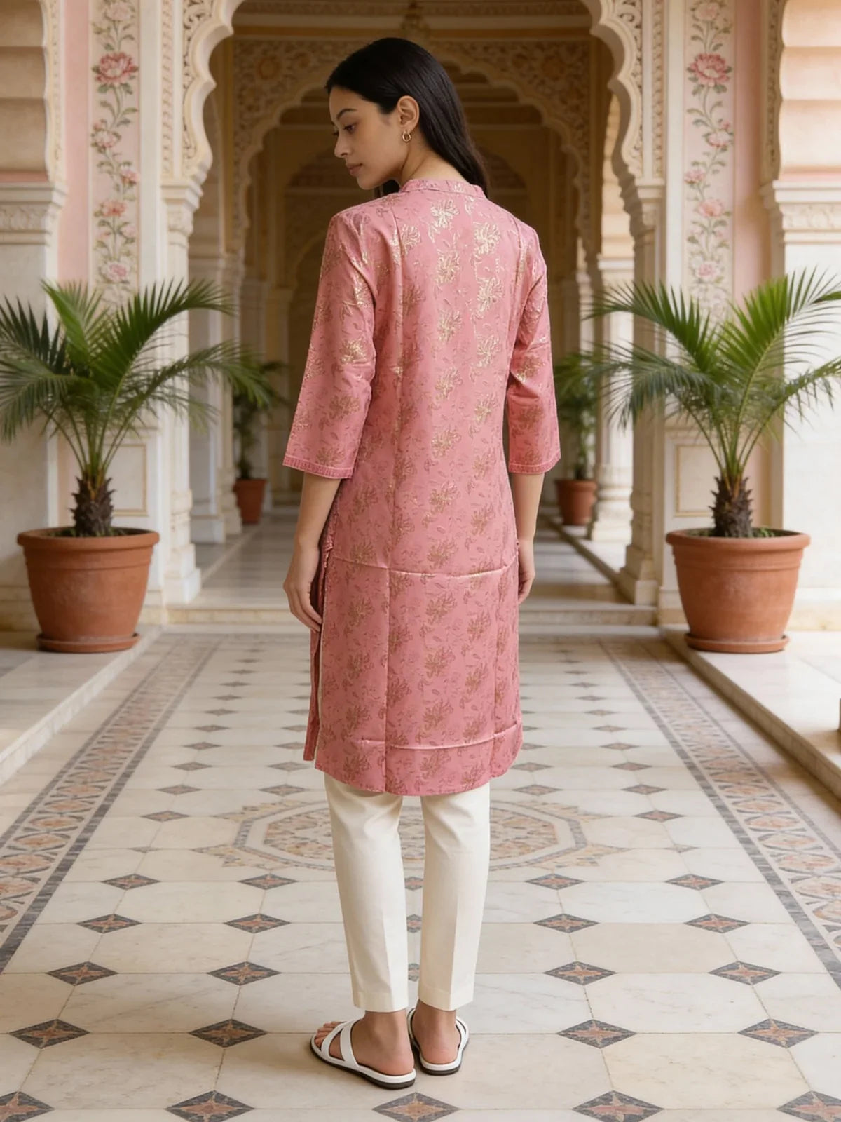 Buy Rayon Printed Straight Calf Length Kurta-Pink
