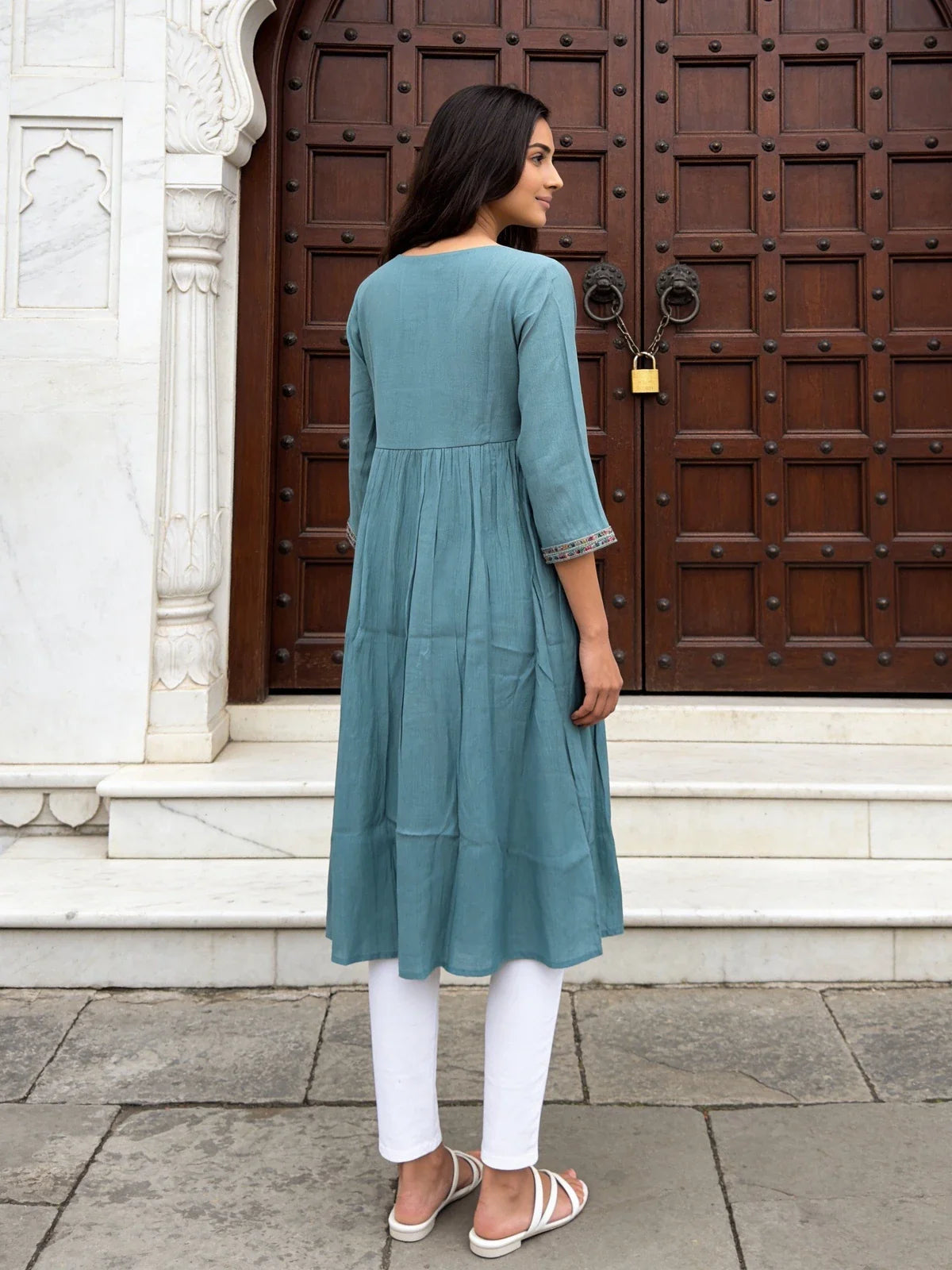 Buy Rayon Embroidered Anarkali Calf Length Kurta-Grey