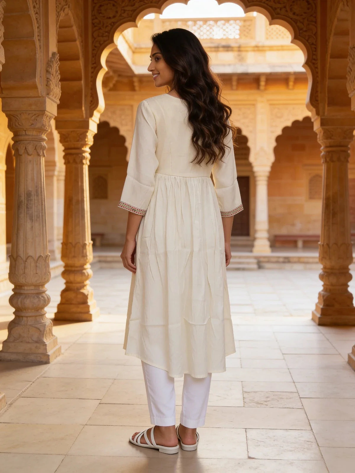 Buy Rayon Embroidered Anarkali Calf Length Kurta-White