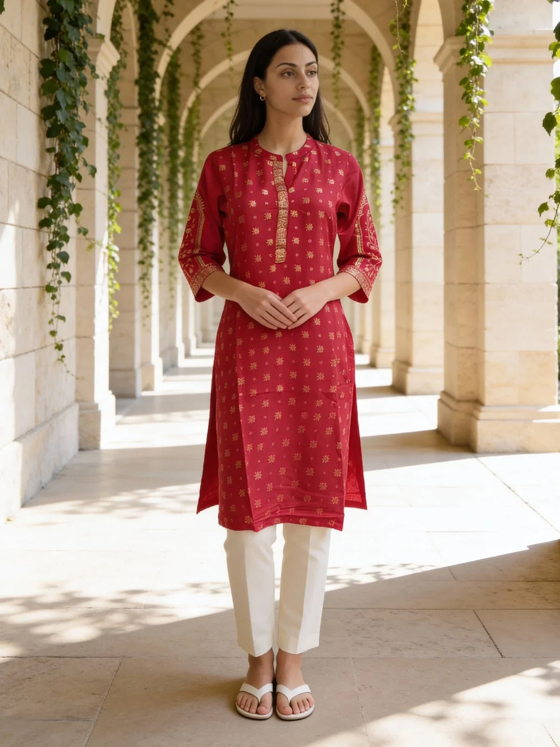 Buy Rayon Printed Straight Calf Length Kurta-Fuchsia