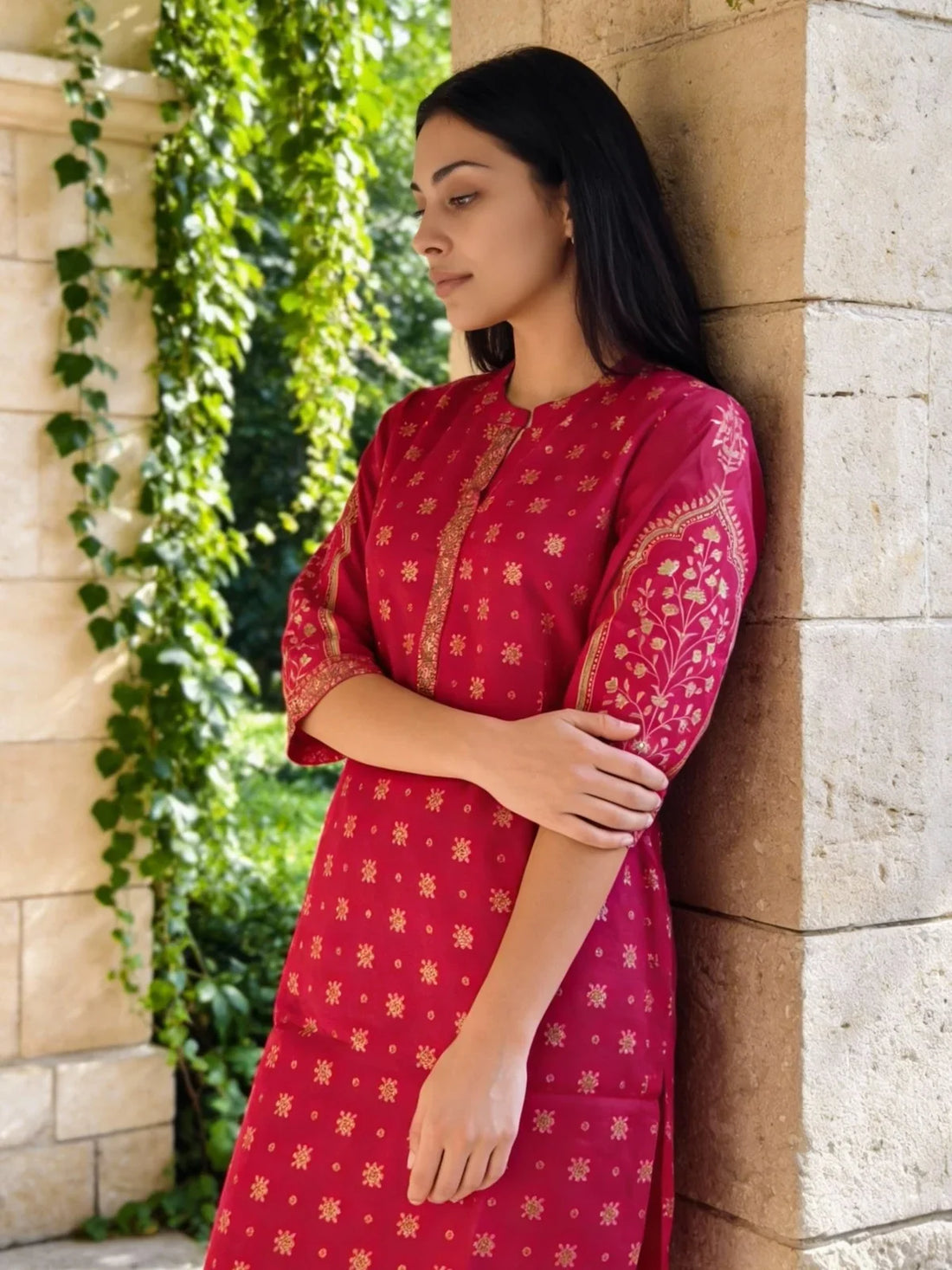 Buy Rayon Printed Straight Calf Length Kurta-Fuchsia