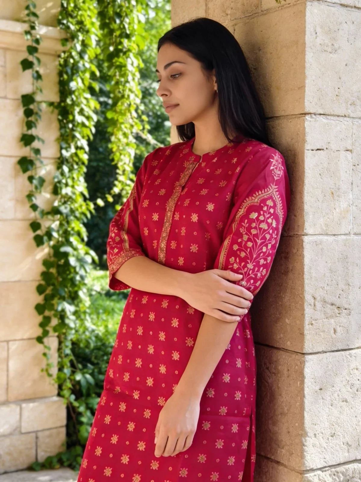 Buy Rayon Printed Straight Calf Length Kurta-Fuchsia