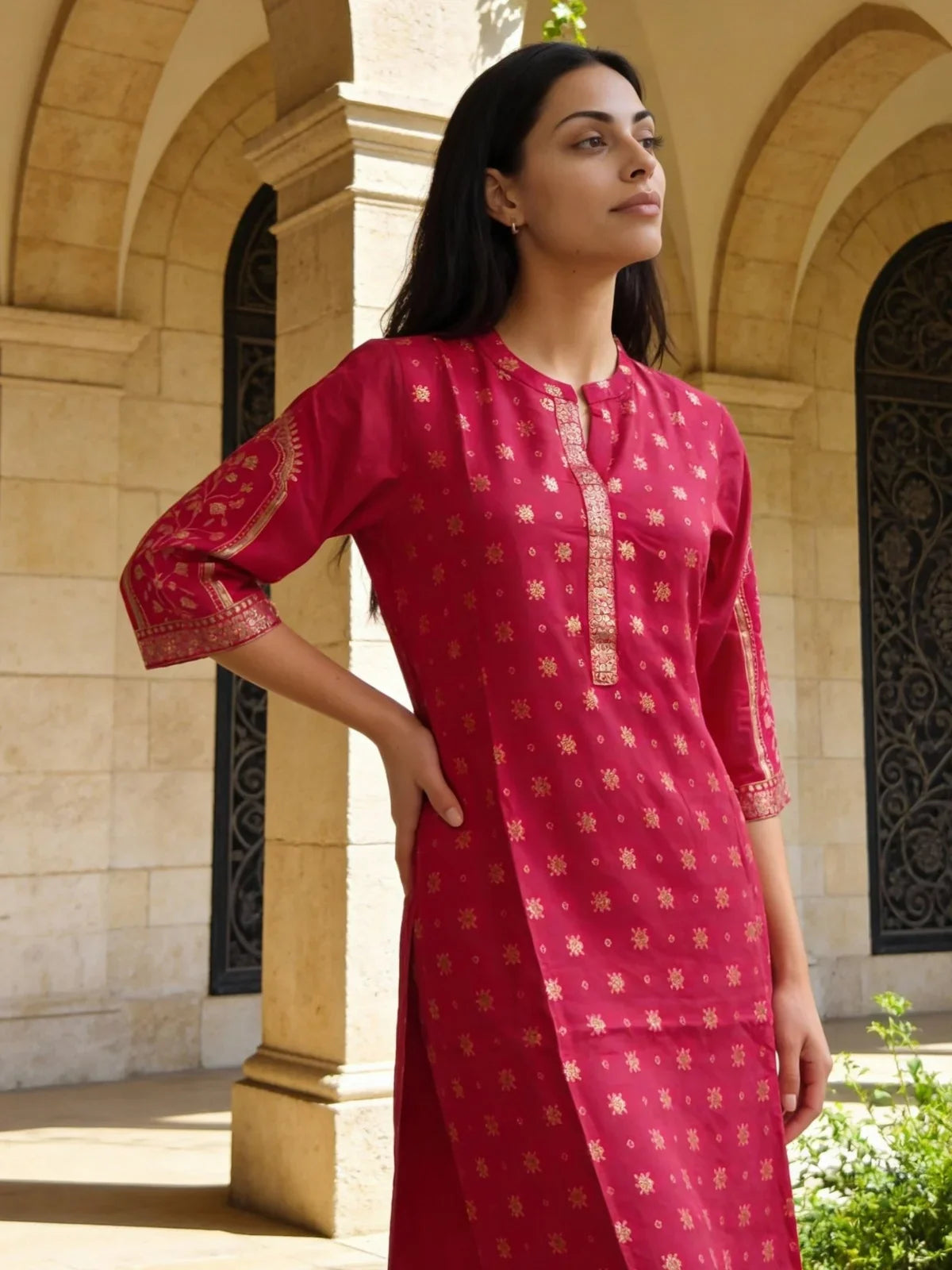 Buy Rayon Printed Straight Calf Length Kurta-Fuchsia