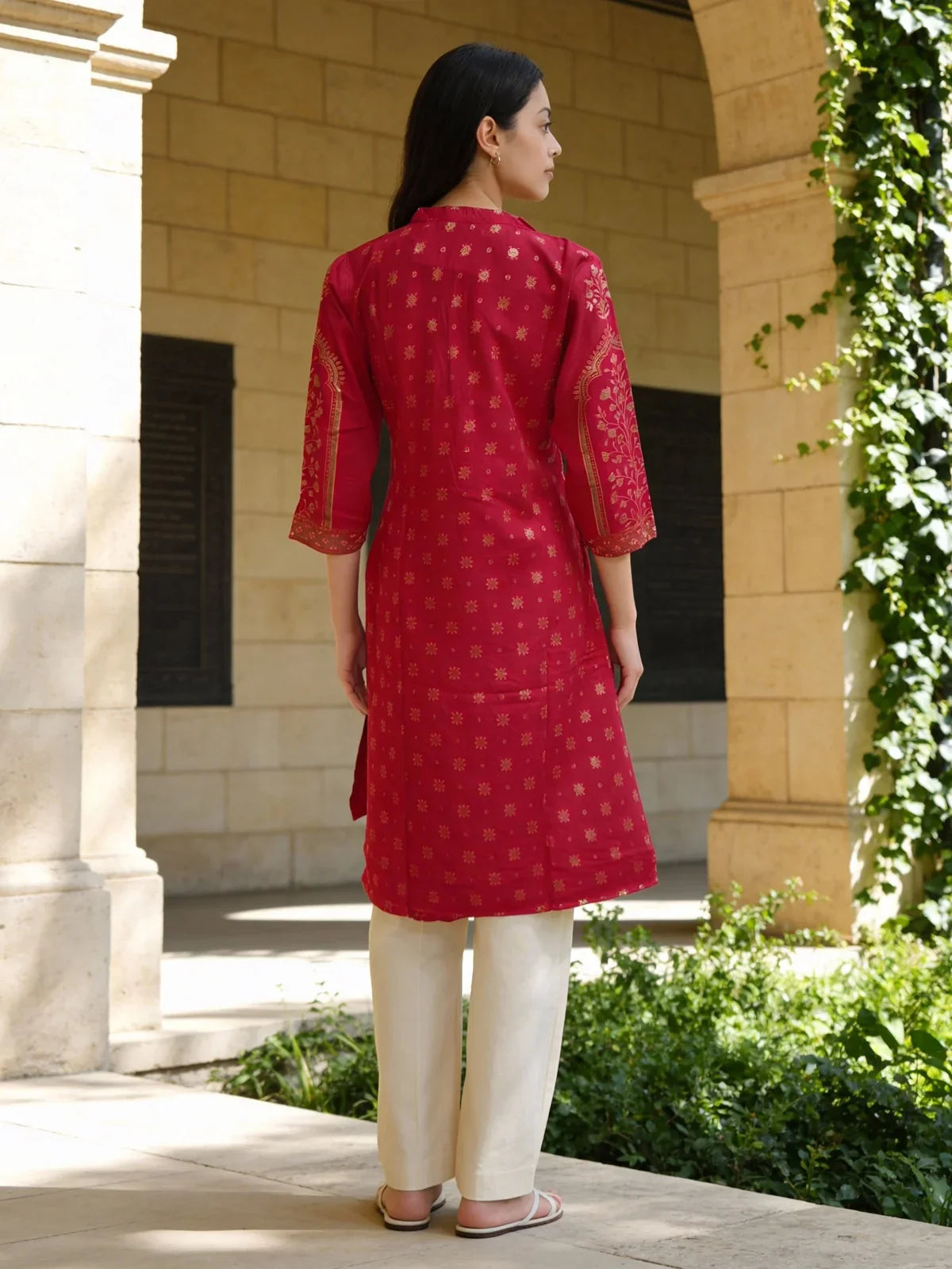 Buy Rayon Printed Straight Calf Length Kurta-Fuchsia