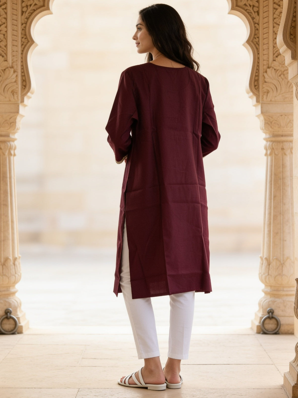 Poly Viscose Embroidered Straight Calf Length Kurta
