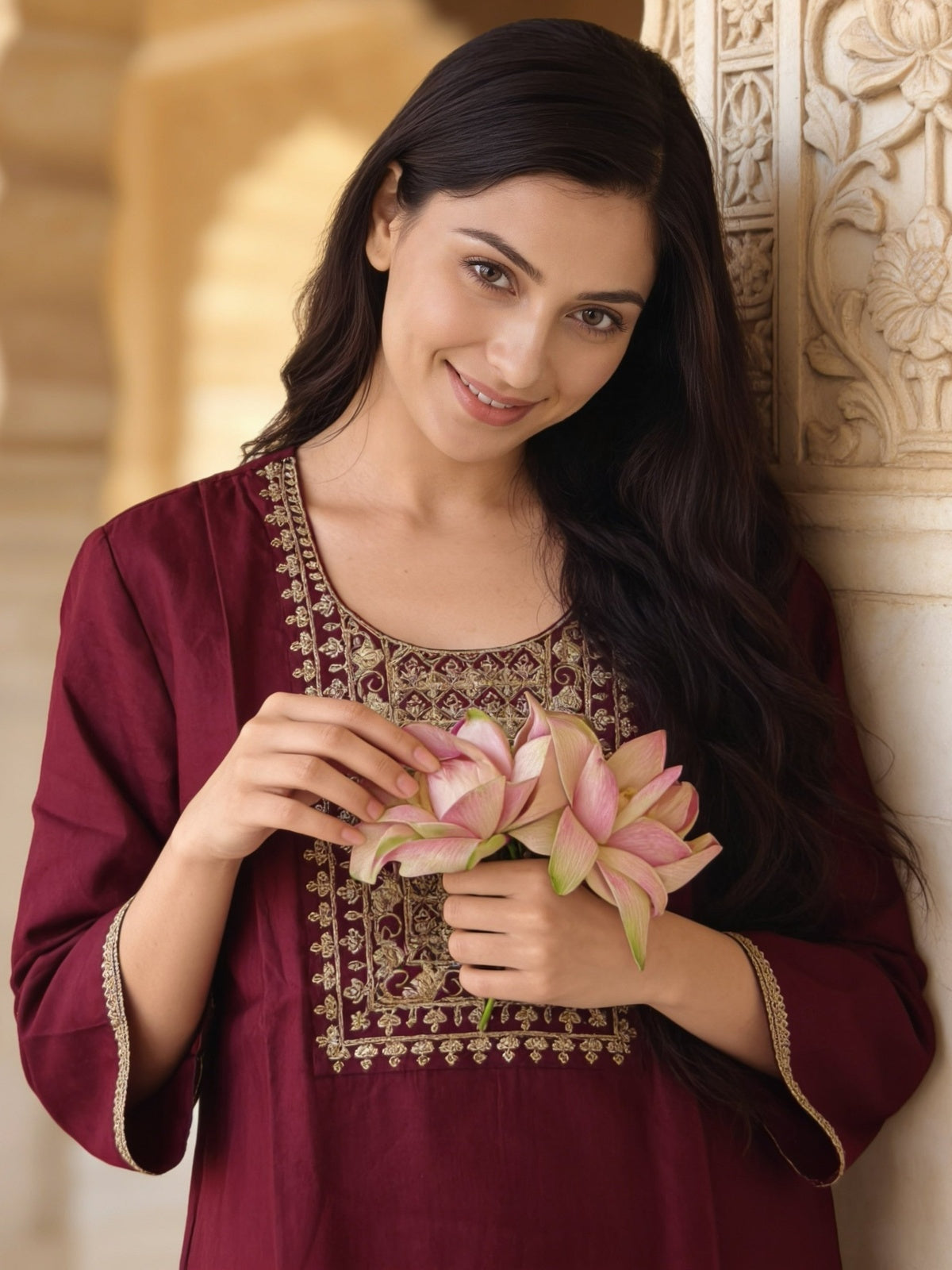 Poly Viscose Embroidered Straight Calf Length Kurta