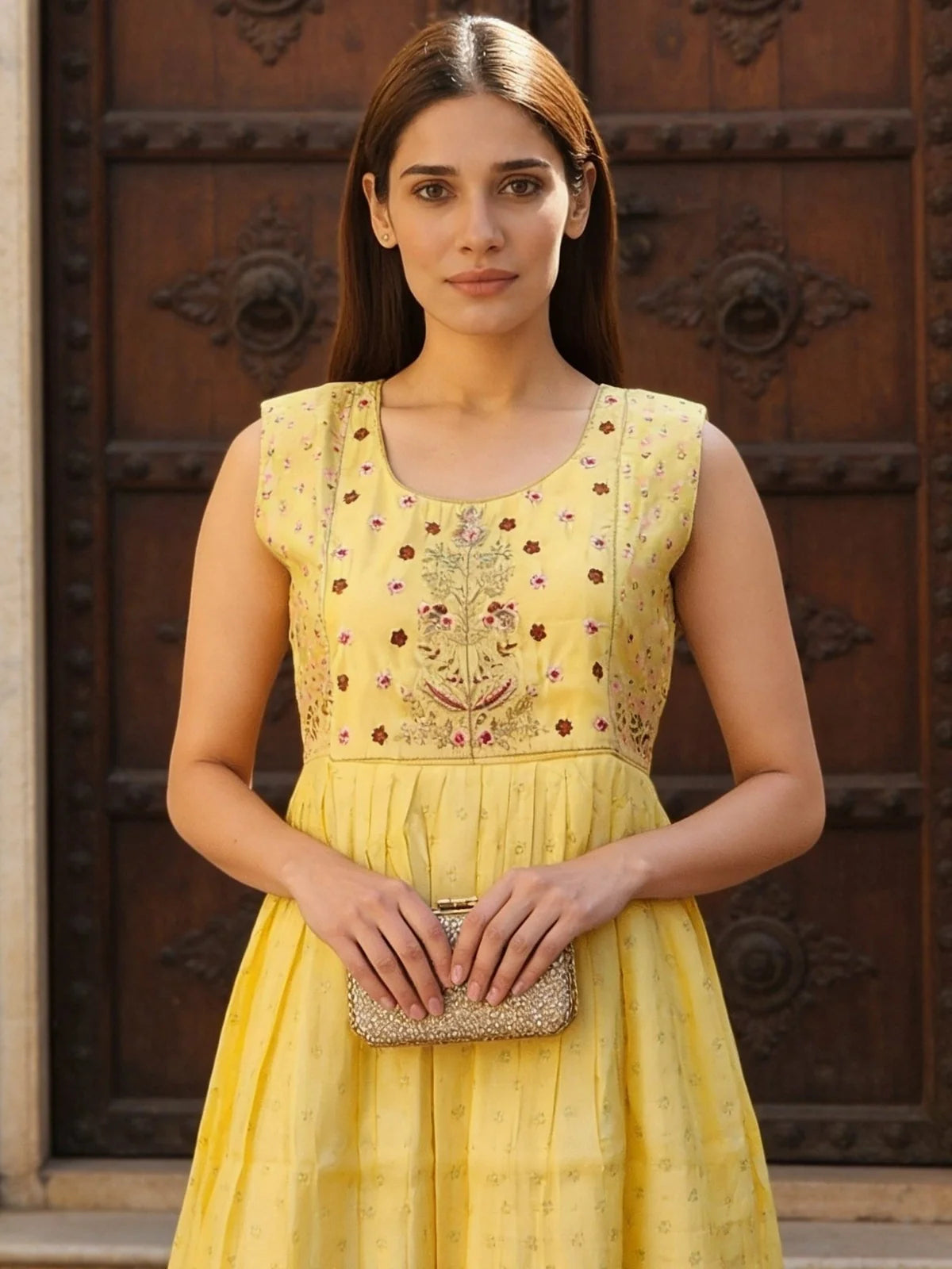 Buy Yellow Poly Viscose Printed Anarkali Calf Length Kurta-Yellow
