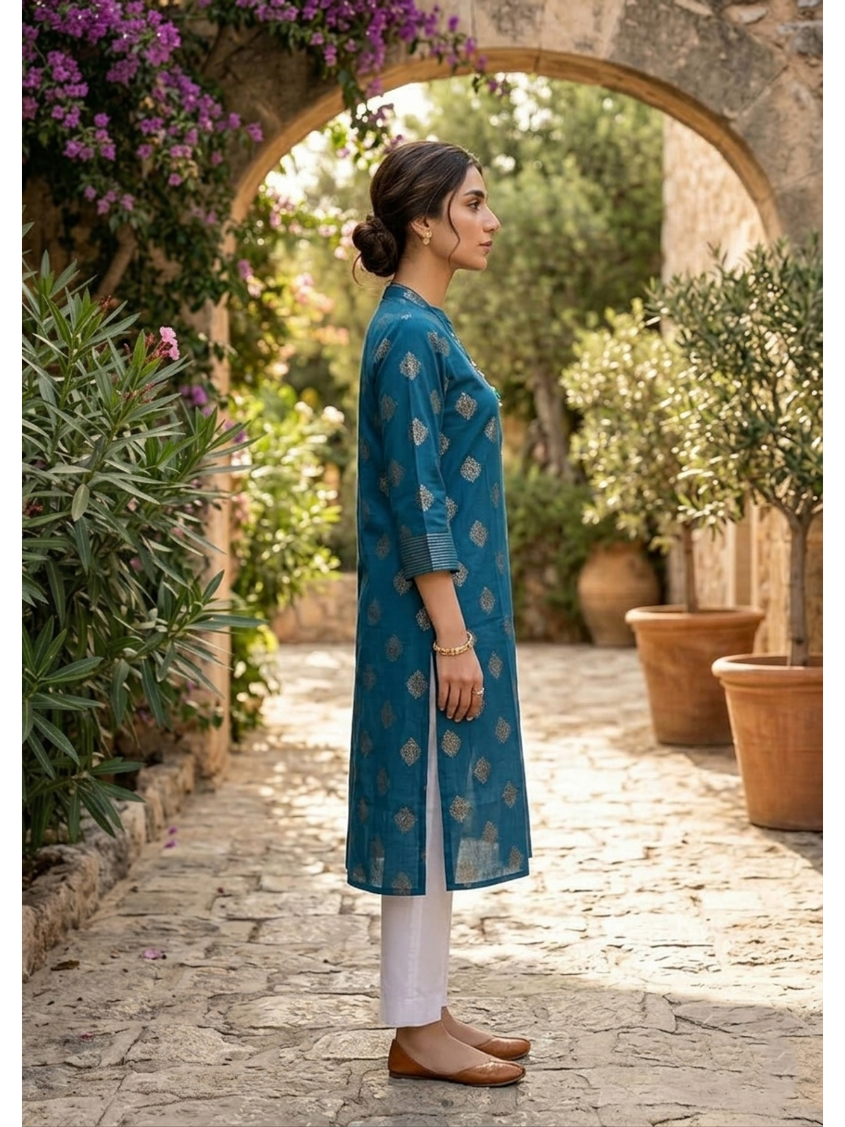 Buy Poly Viscose Printed Straight Calf Length Kurta-Teal