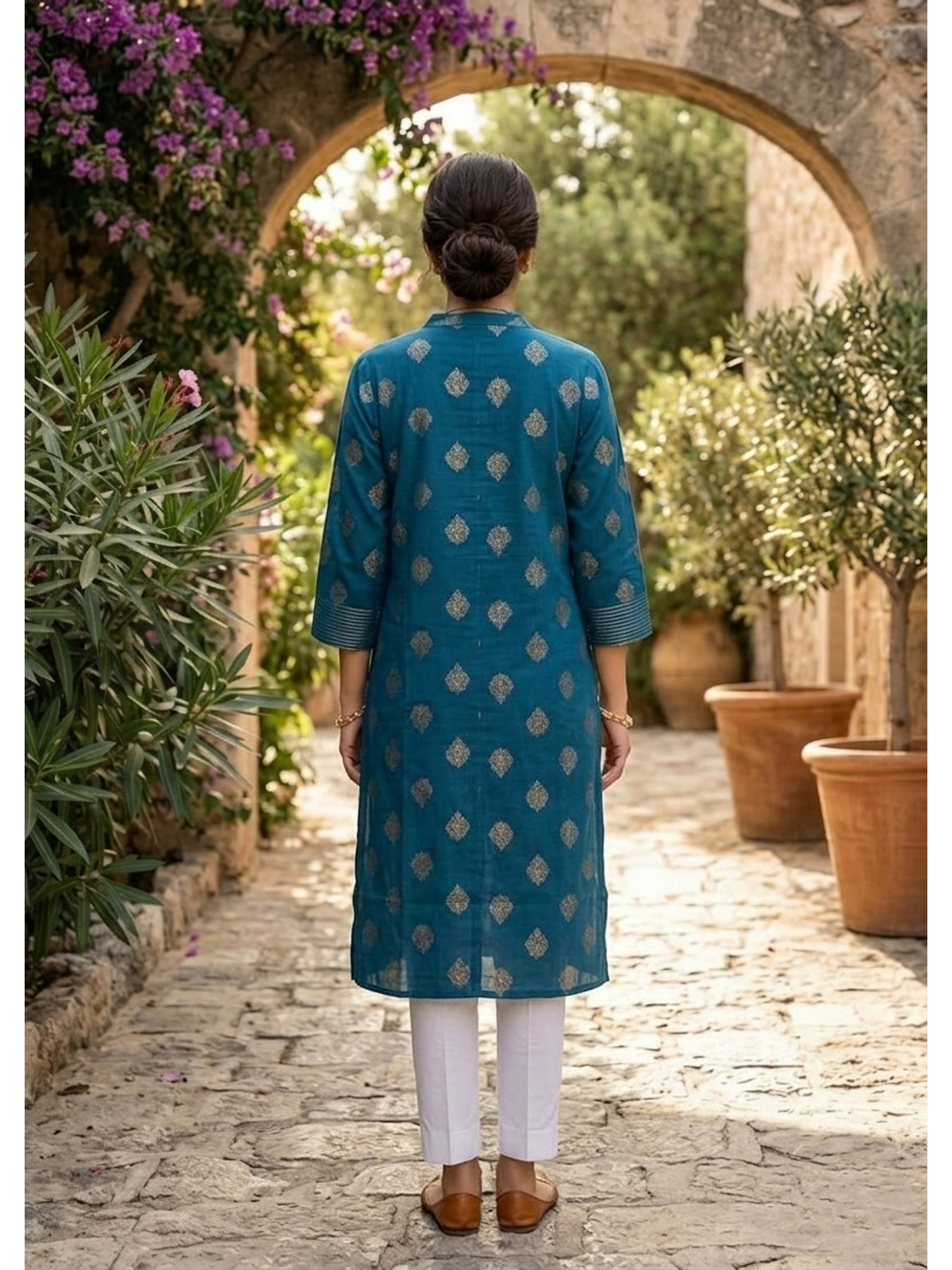 Buy Poly Viscose Printed Straight Calf Length Kurta-Teal