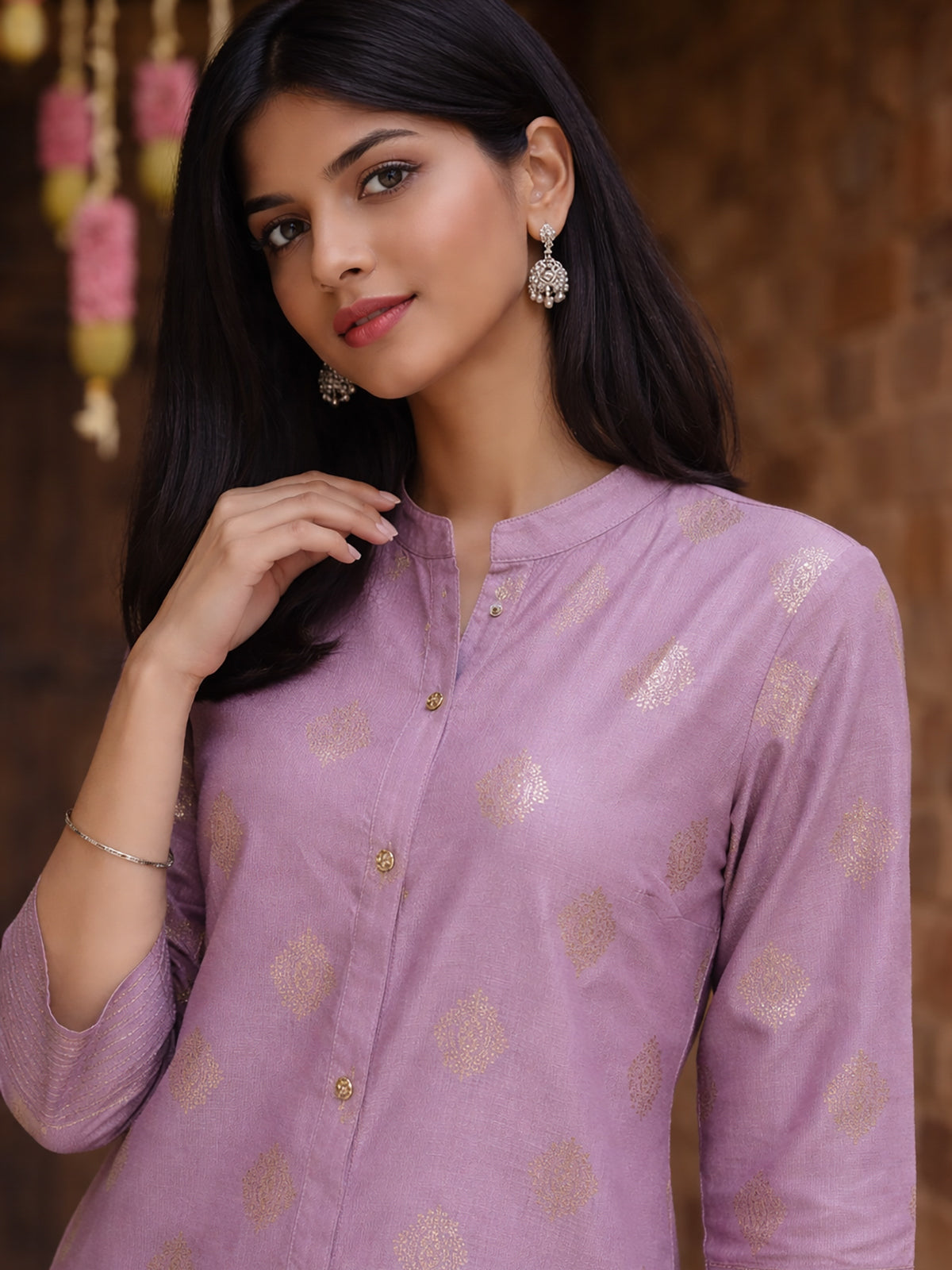 Buy Poly Viscose Printed Straight Calf Length Kurta-Mauve