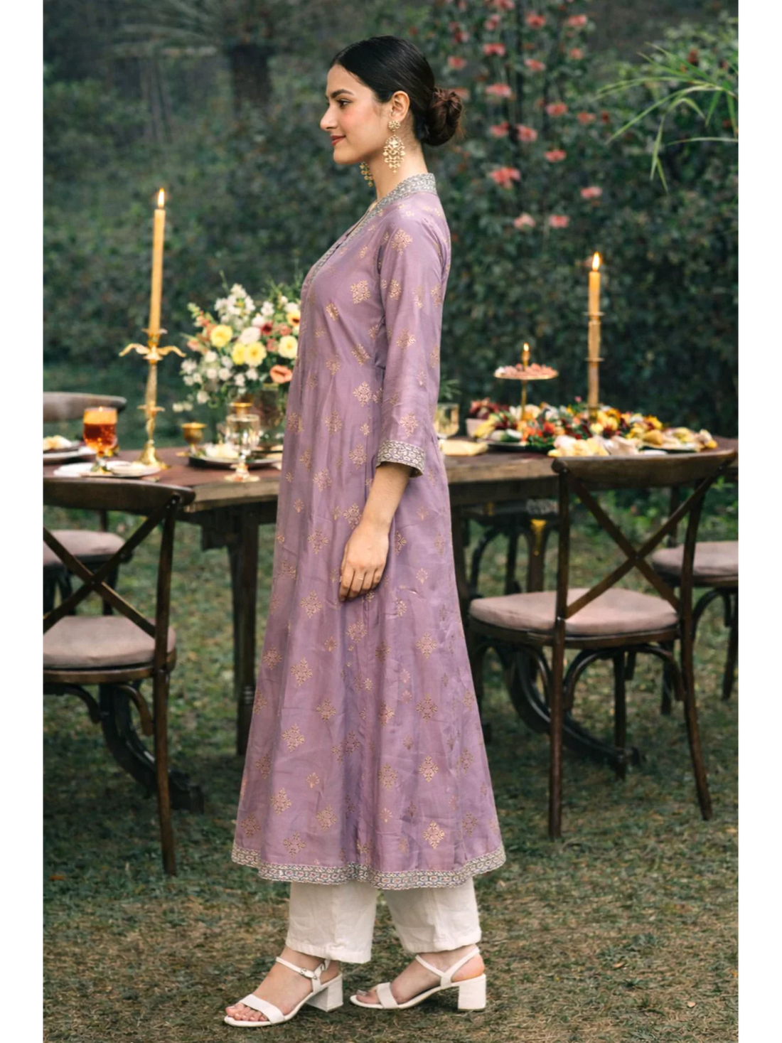 Buy Poly Viscose Embroidered Anarkali Calf Length Kurta-Mauve