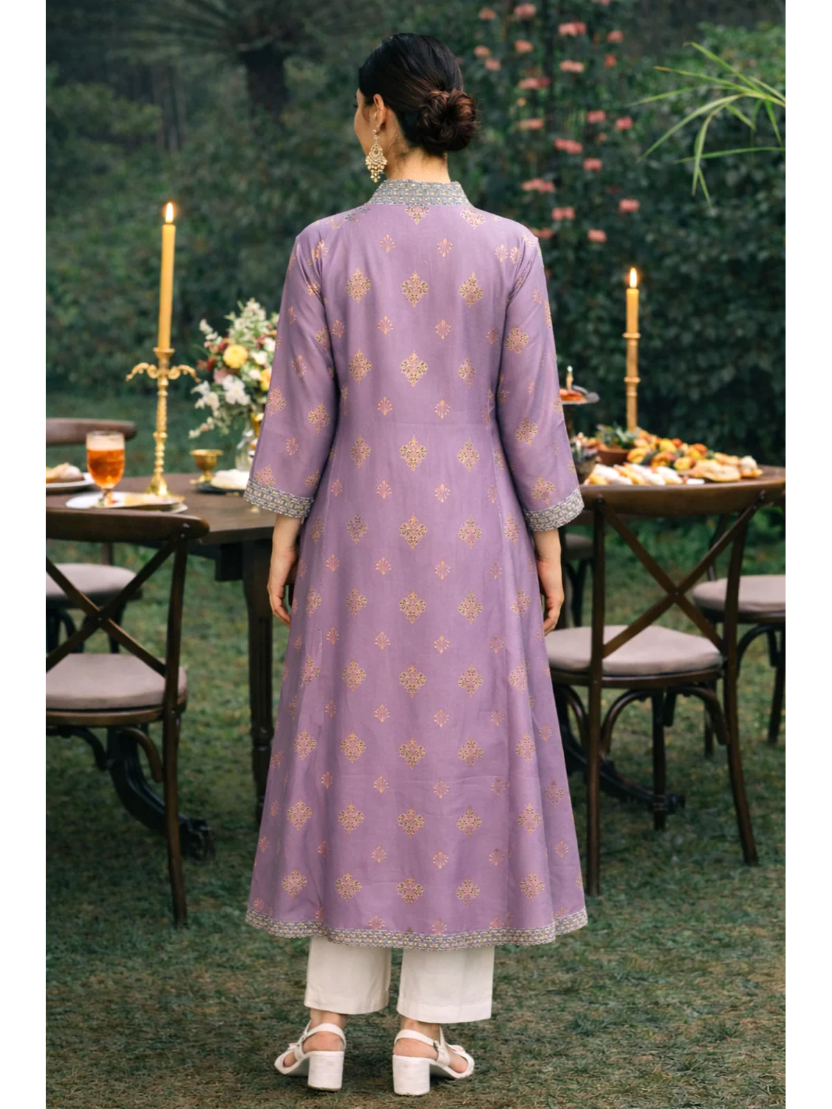 Buy Poly Viscose Embroidered Anarkali Calf Length Kurta-Mauve