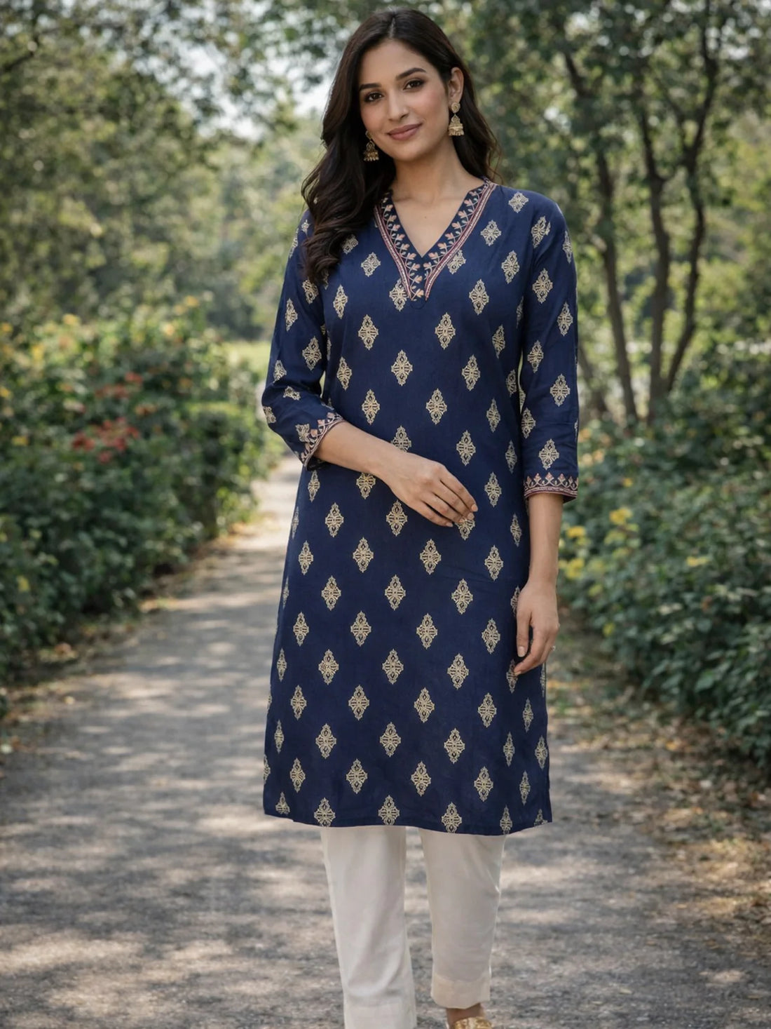Buy Rayon Embroidered Straight Calf Length Kurta-Blue