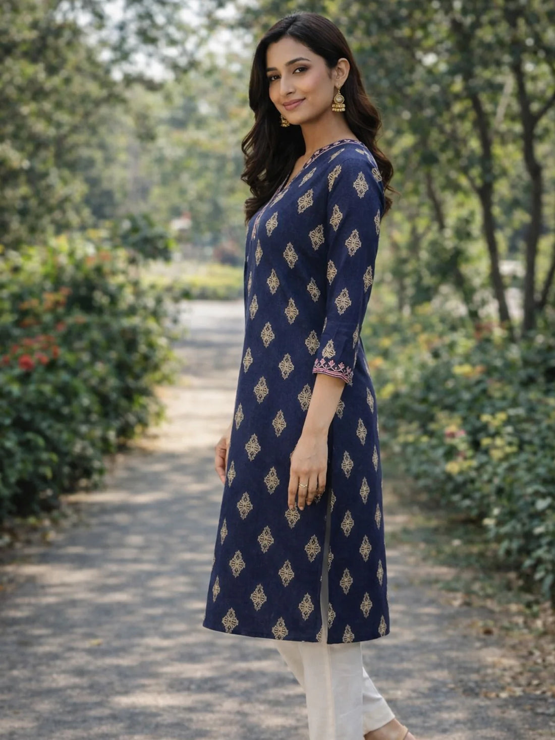 Buy Rayon Embroidered Straight Calf Length Kurta-Blue