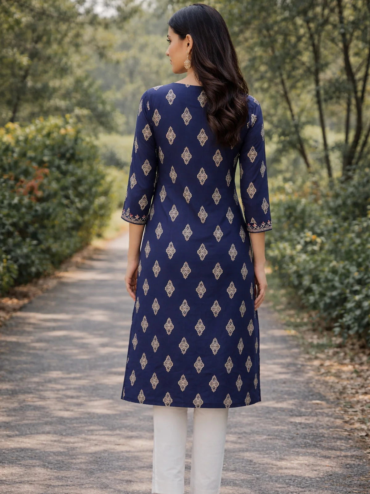 Buy Rayon Embroidered Straight Calf Length Kurta-Blue