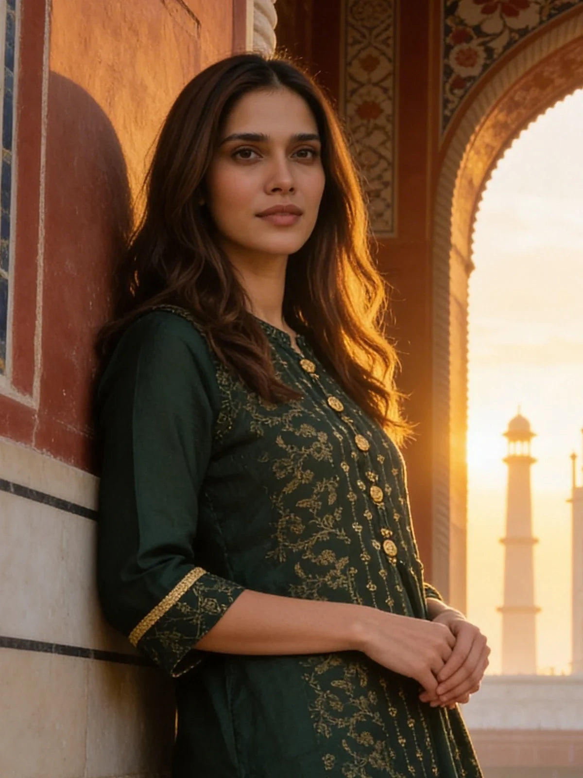 Buy Poly Viscose Printed Anarkali Calf Length Kurta-Green