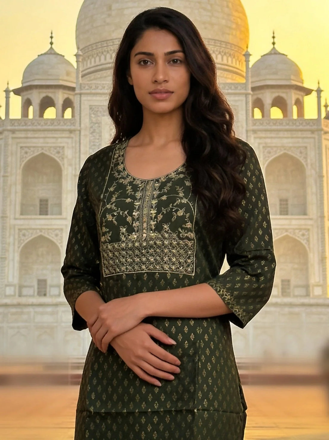 Buy Green Poly Viscose Embroidered Straight Calf Length Kurta-Green
