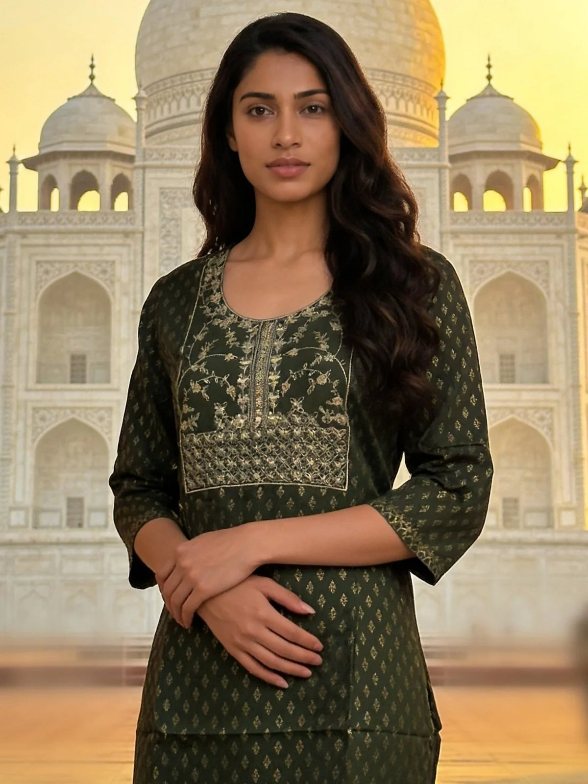 Buy Green Poly Viscose Embroidered Straight Calf Length Kurta-Green