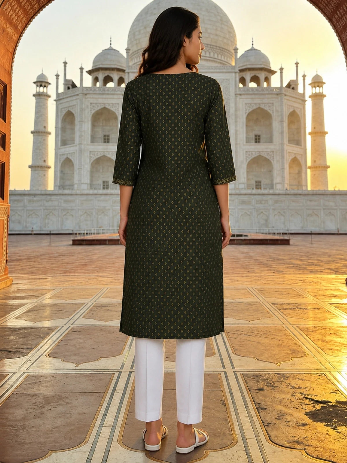 Buy Green Poly Viscose Embroidered Straight Calf Length Kurta-Green
