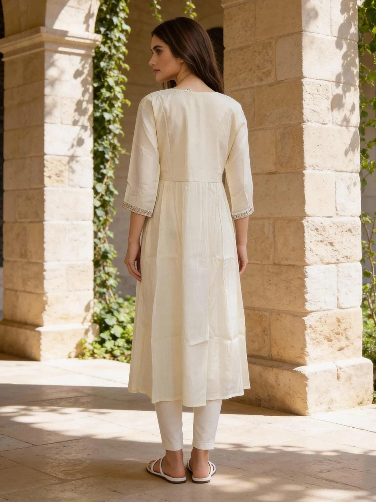 Buy Rayon Embroidered Anarkali Calf Length Kurta-Off White