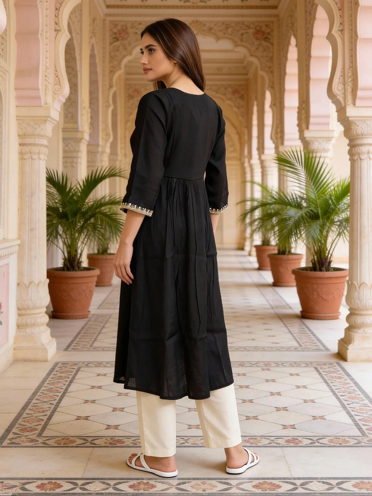 Buy Rayon Embroidered Anarkali Calf Length Kurta-Black