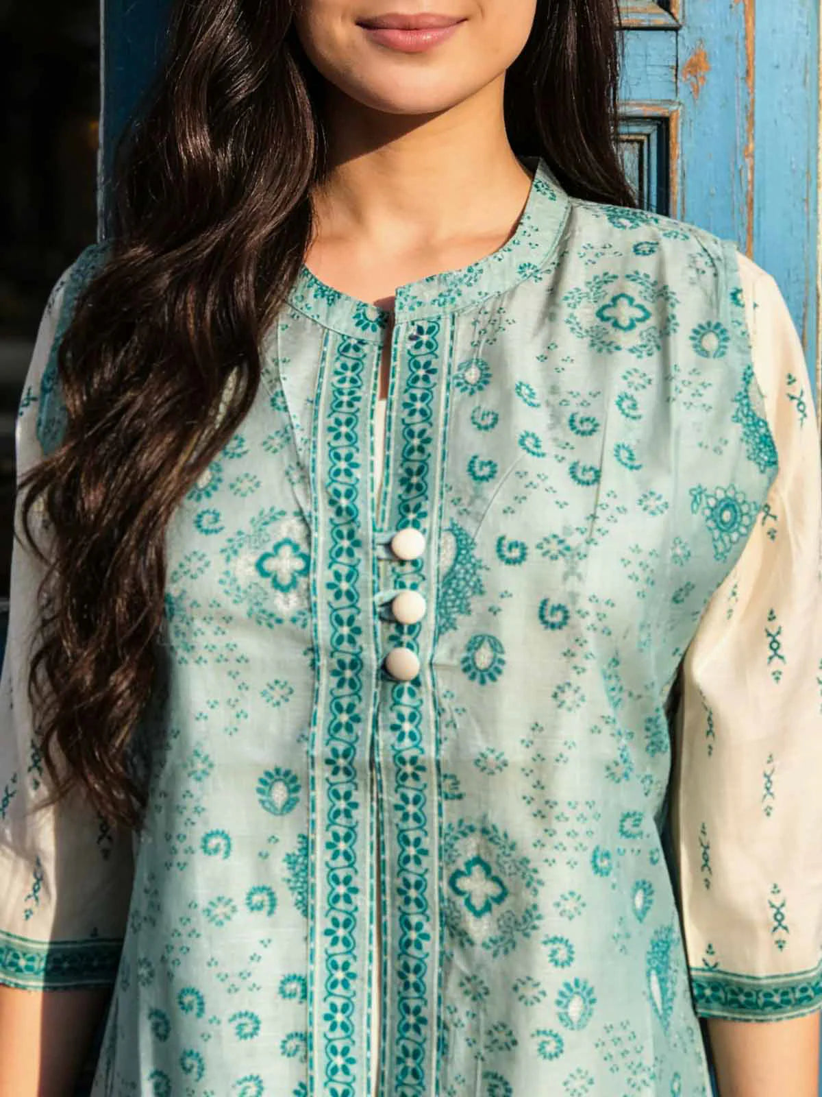 Buy Chanderi Printed Layered Calf Length Kurta-White