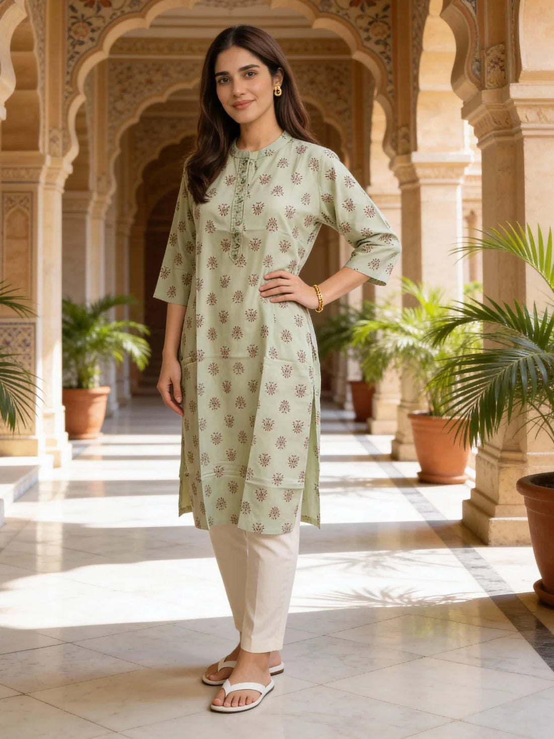 Buy Rayon Embroidered Straight Calf Length Kurta-Pista Green