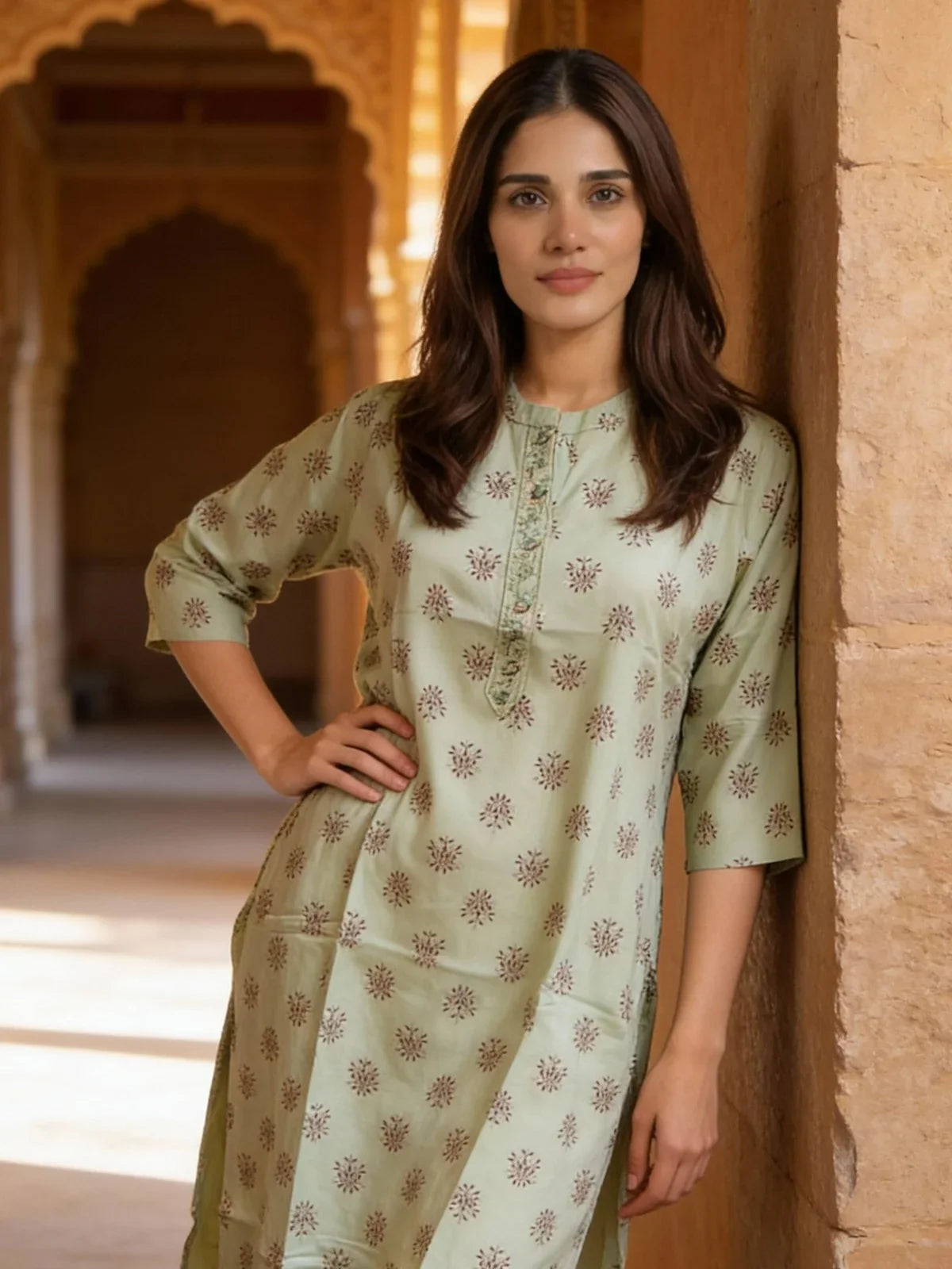 Buy Rayon Embroidered Straight Calf Length Kurta-Pista Green