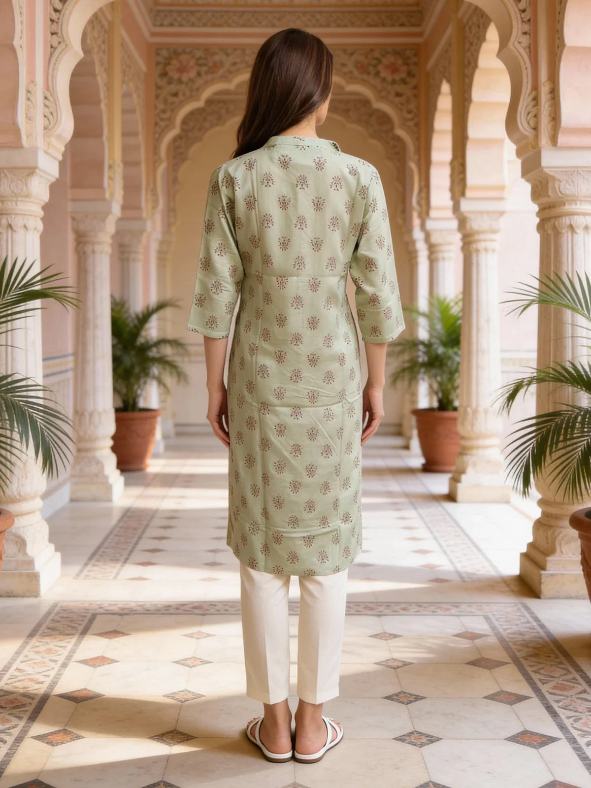 Buy Rayon Embroidered Straight Calf Length Kurta-Pista Green