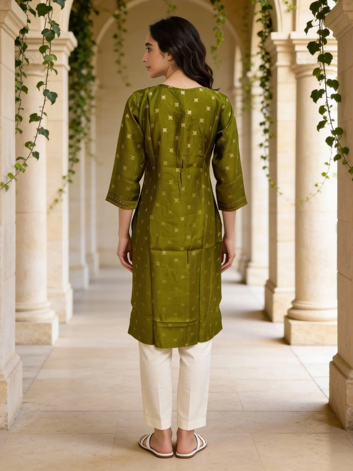 Buy Poly Viscose Embroidered Straight Calf Length Kurta-Green
