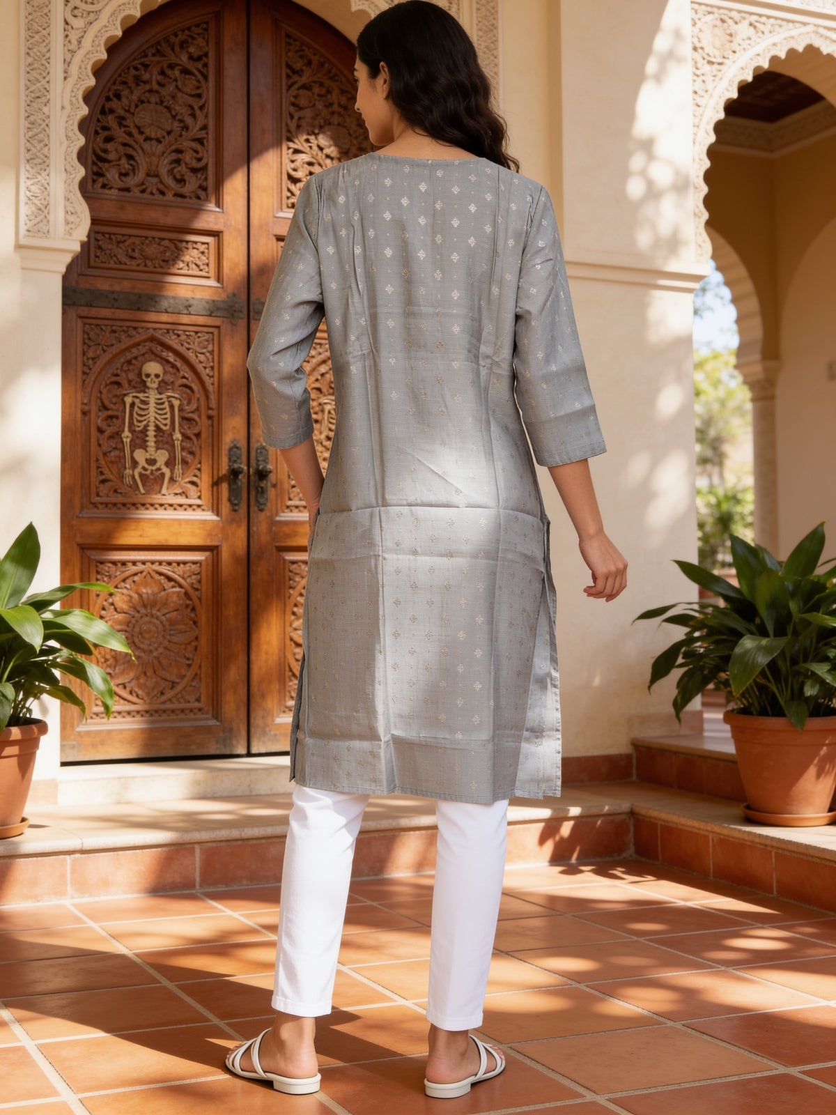 Poly Viscose Embroidered Straight Calf Length Kurta
