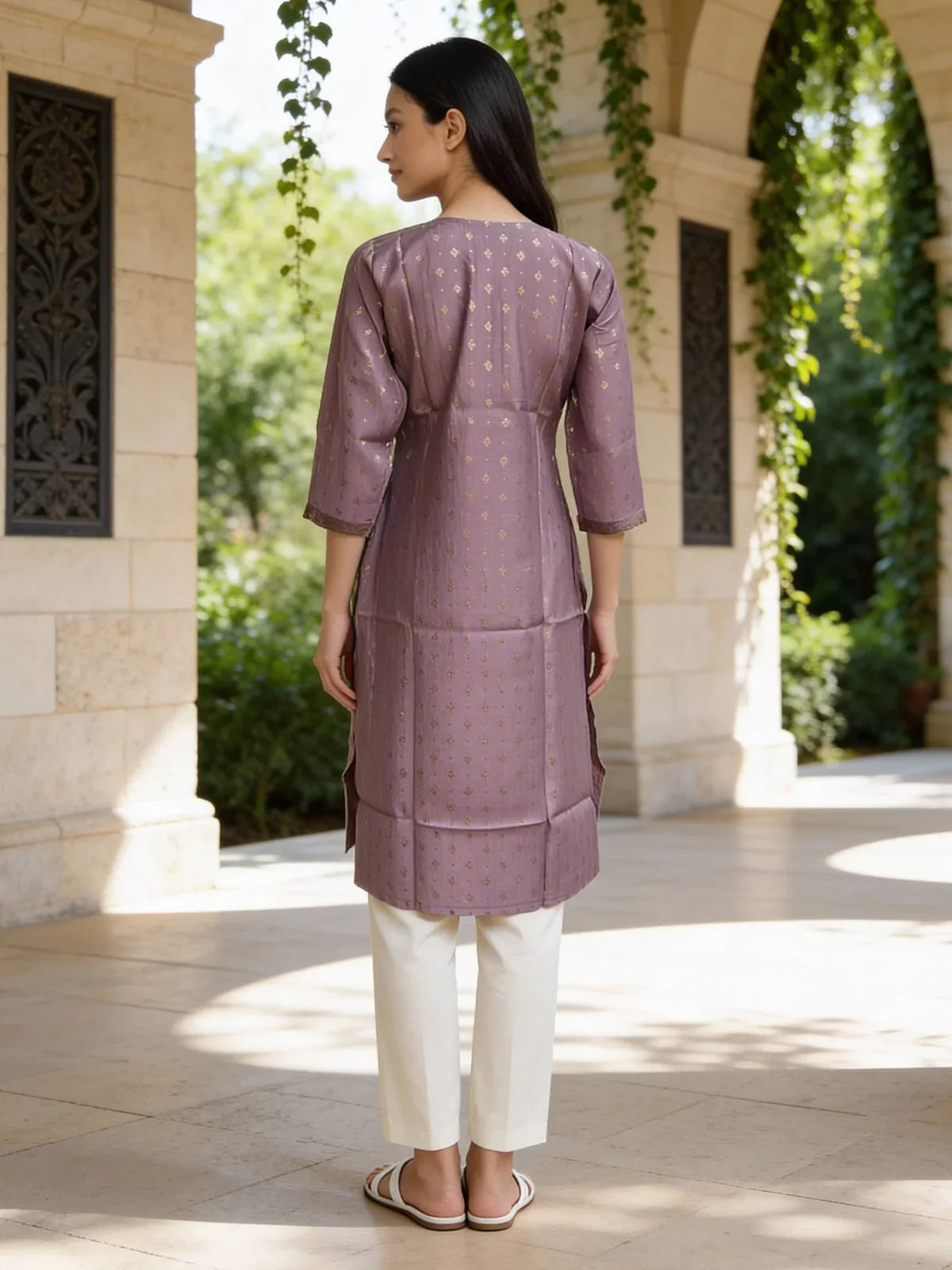 Buy Poly Viscose Embroidered Straight Calf Length Kurta-Lavender