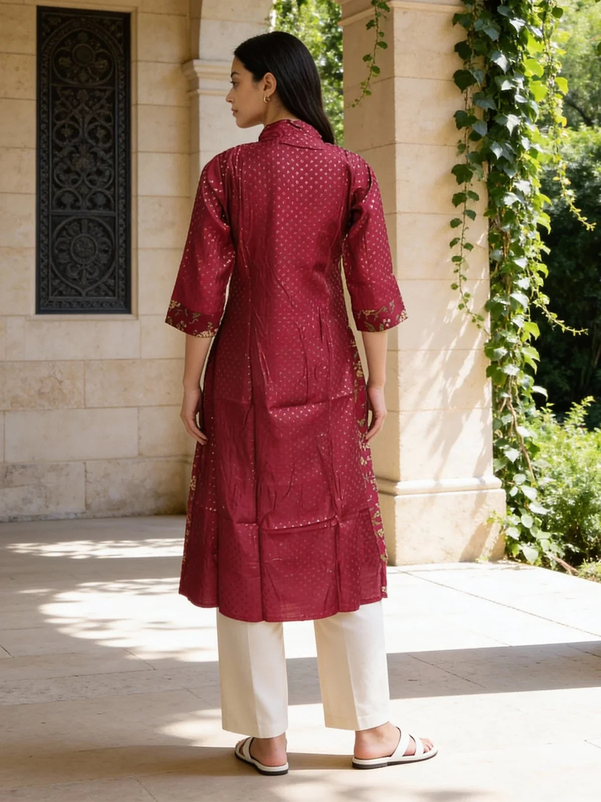 Buy Poly Viscose Embroidered Anarkali Calf Length Kurta-Fuchsia