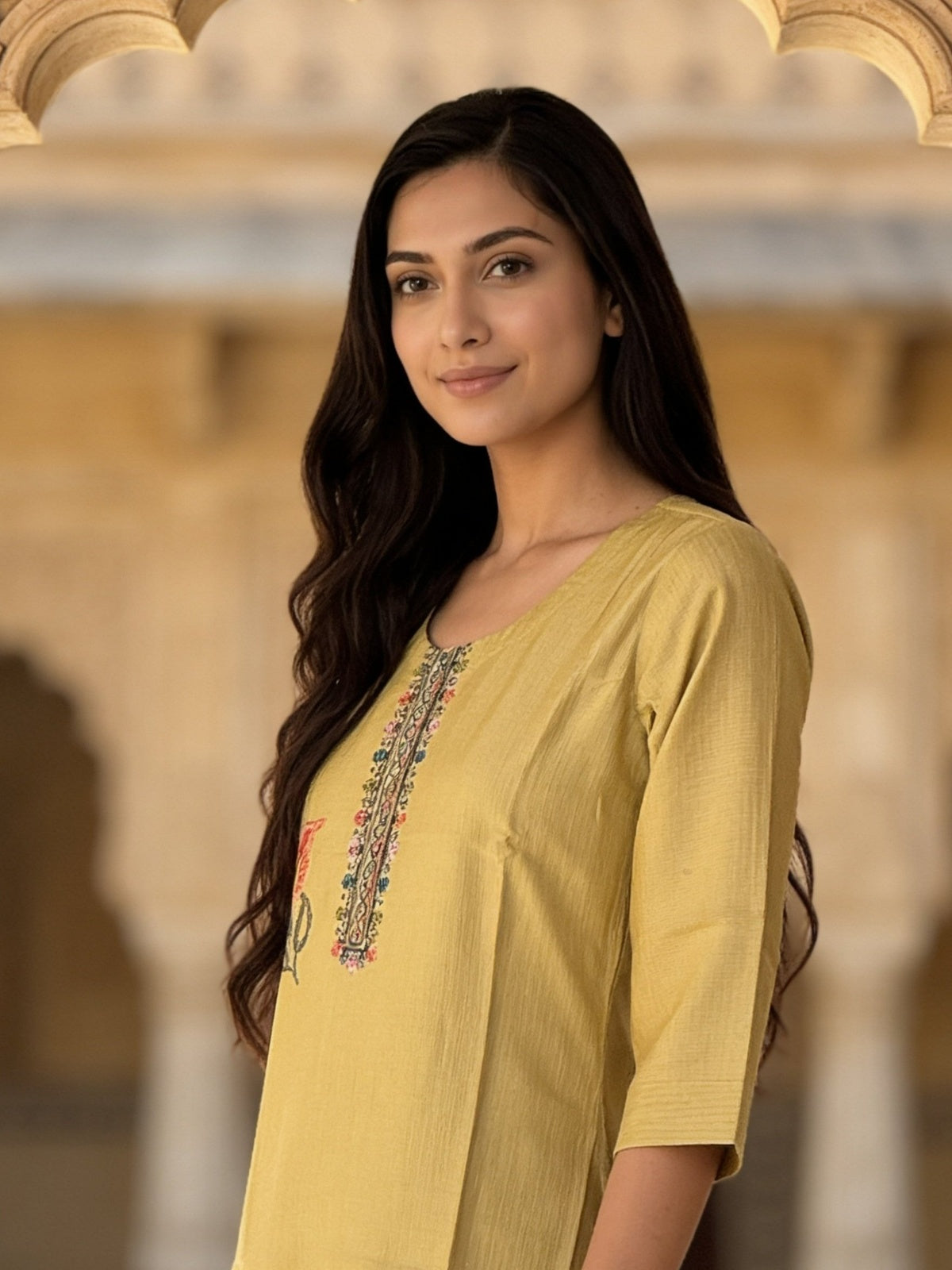 Viscose Embroidered A-Line Knee Length Kurta With Pant