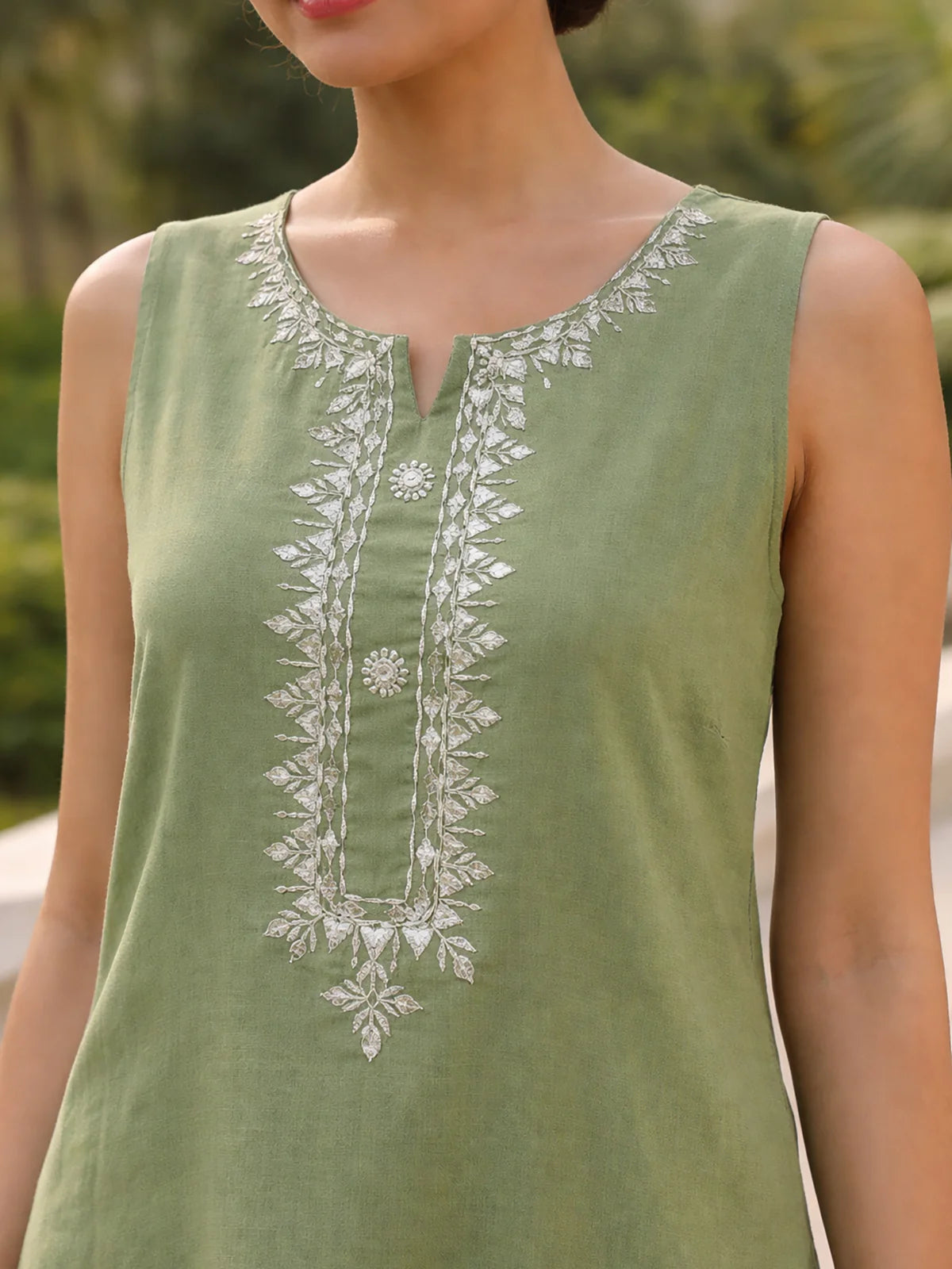 Buy Poly Viscose Embroidered  Straight Calf Length Kurta with Pant-Green