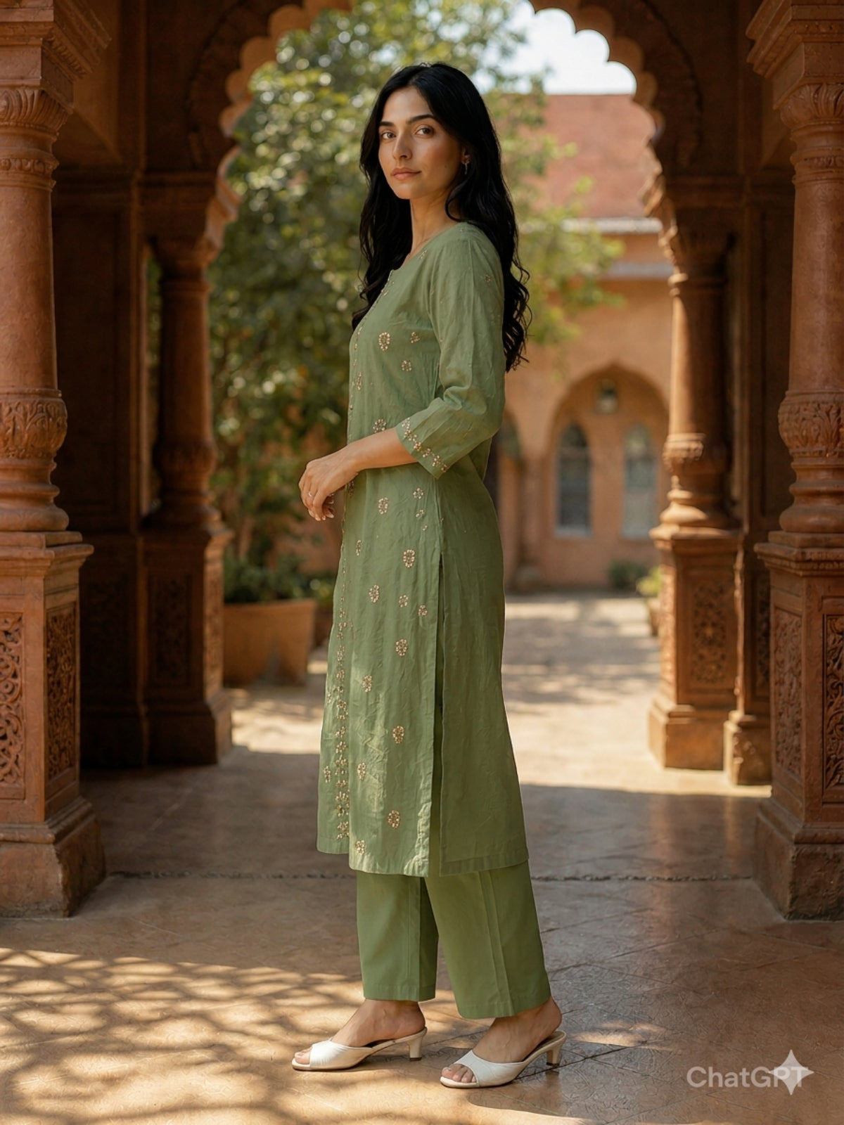 Poly Viscose Embroidered Straight Calf Length Kurta With Pant