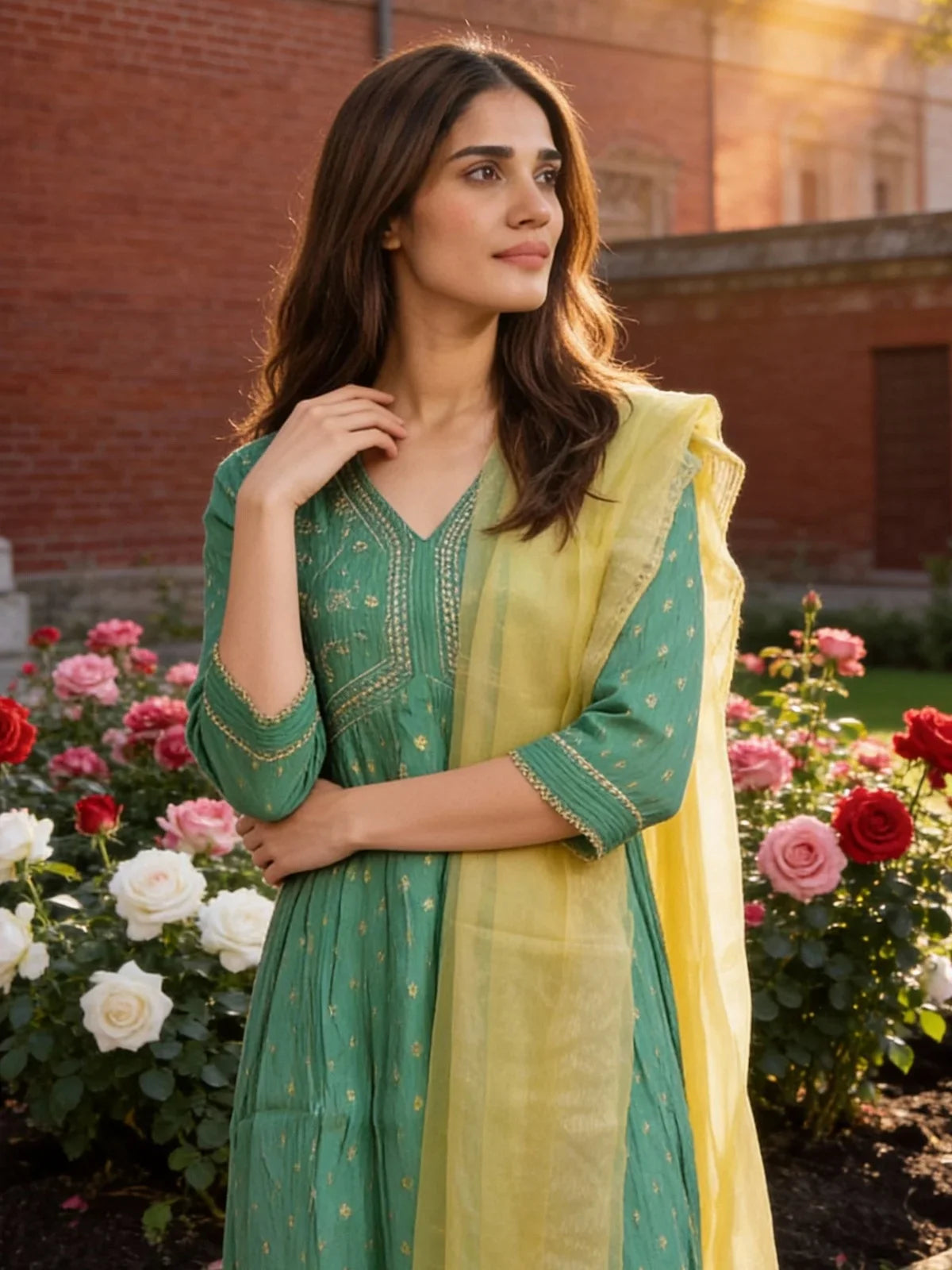 Buy Rayon Embroidered Flared Calf Length Salwar Suit-Sea Green
