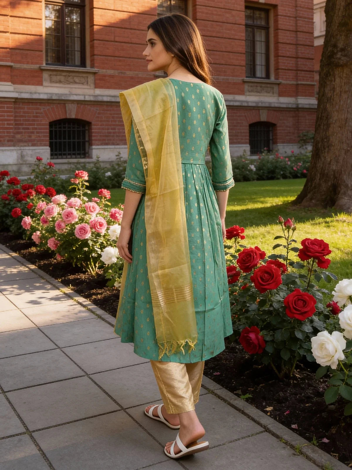 Buy Rayon Embroidered Flared Calf Length Salwar Suit-Sea Green