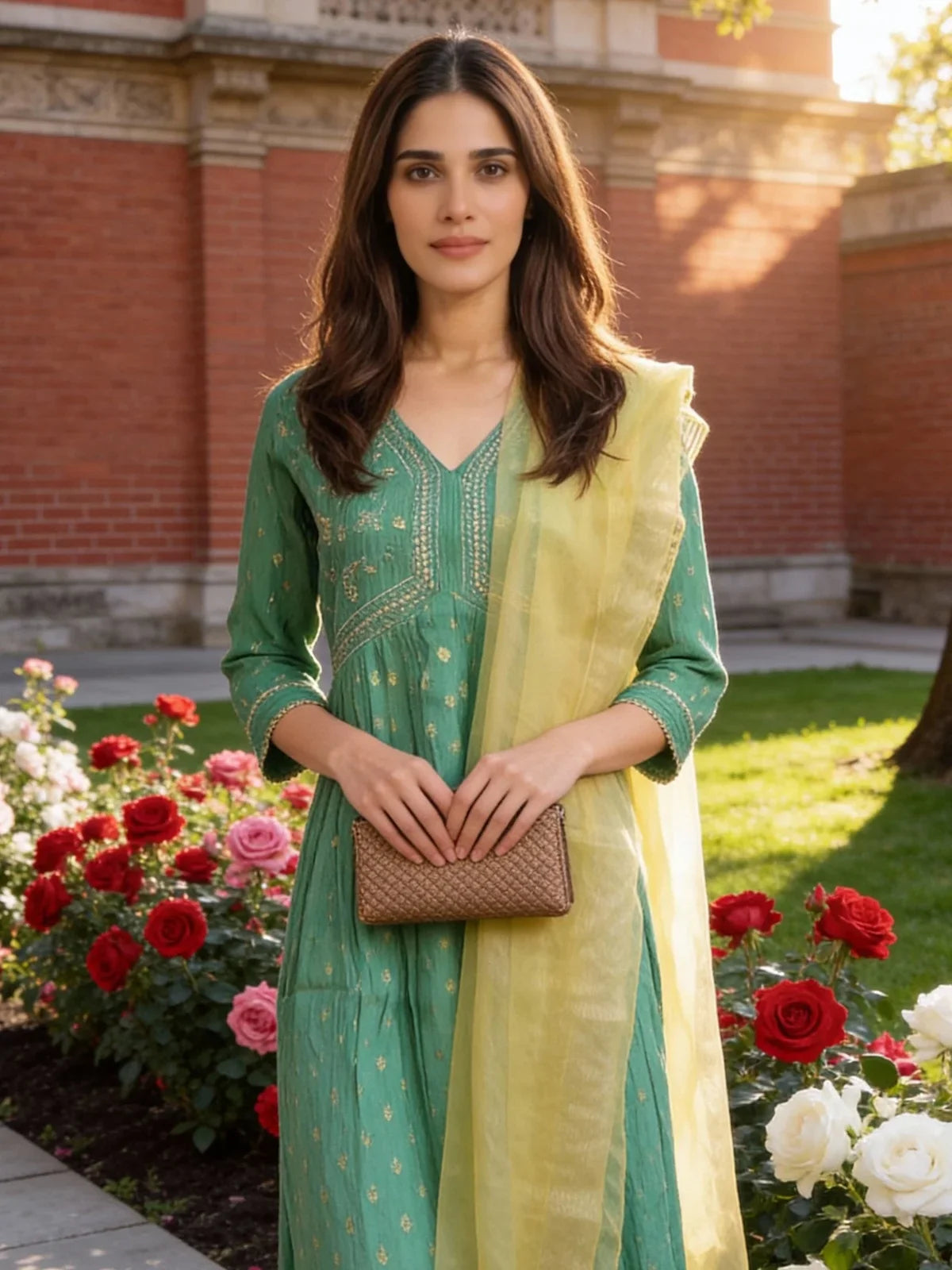 Buy Rayon Embroidered Flared Calf Length Salwar Suit-Sea Green