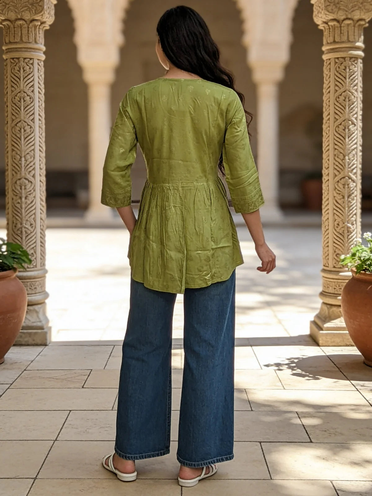 Buy Rayon Embroidered A-Line Short Length Short Kurta-Pista Green